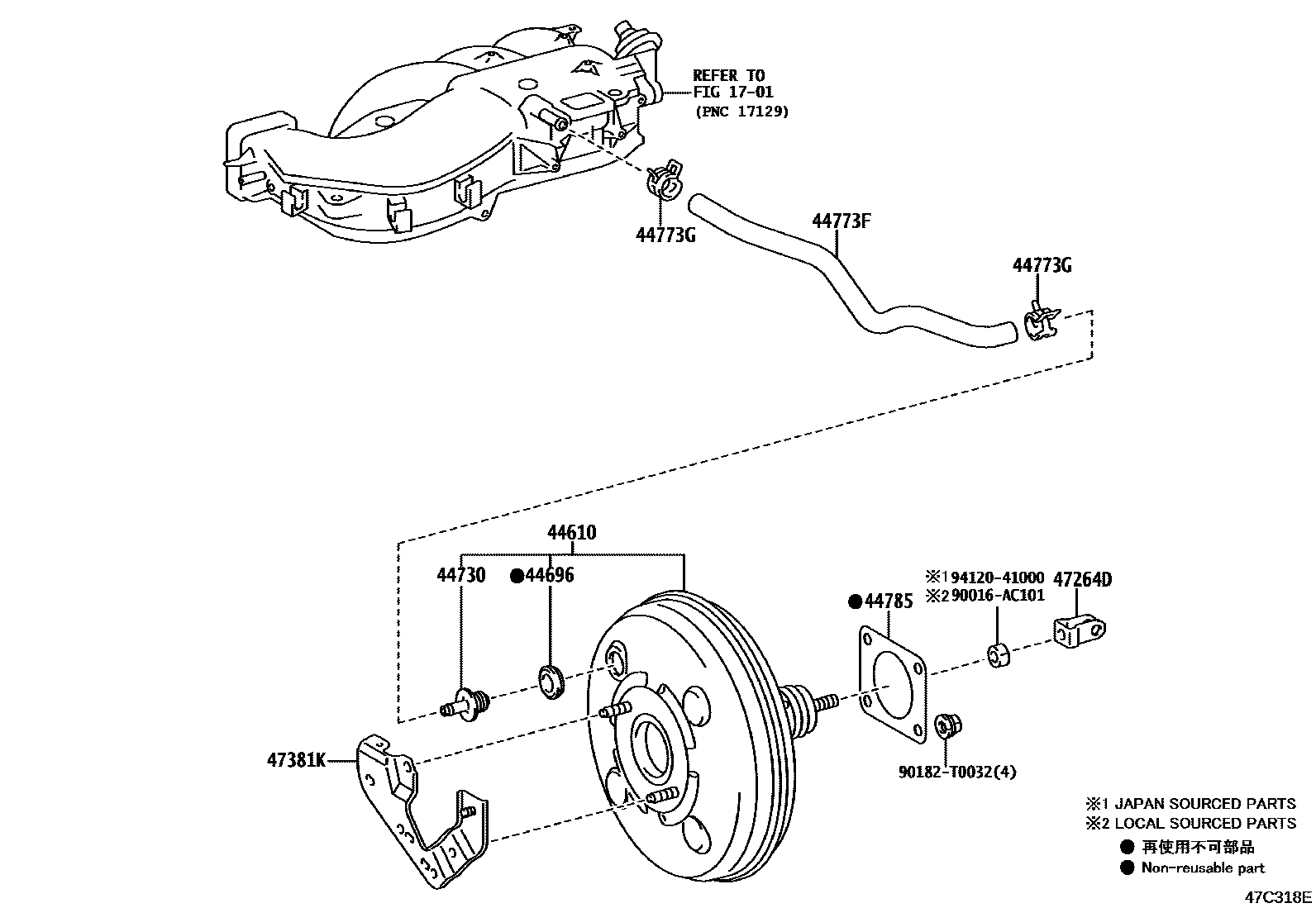 Toyota HILUX 制动助力器和真空管 EPC diagram — 47C318E