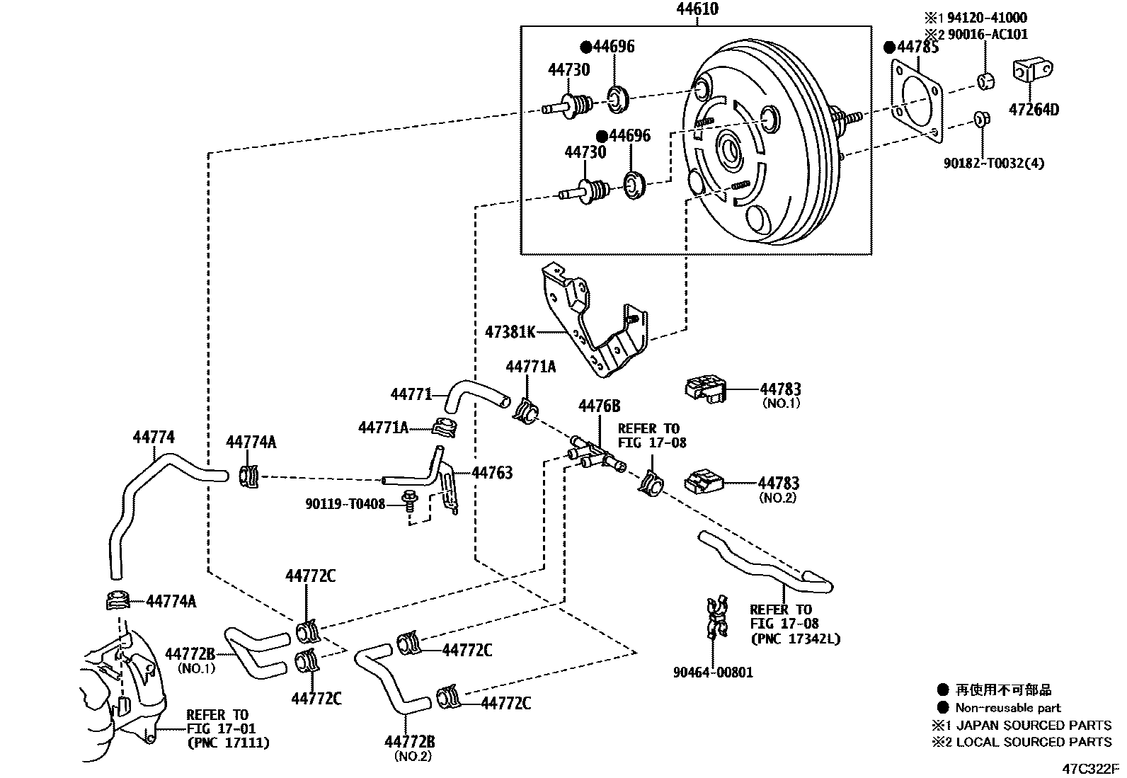 Toyota HILUX 制动助力器和真空管 EPC diagram — 47C322F