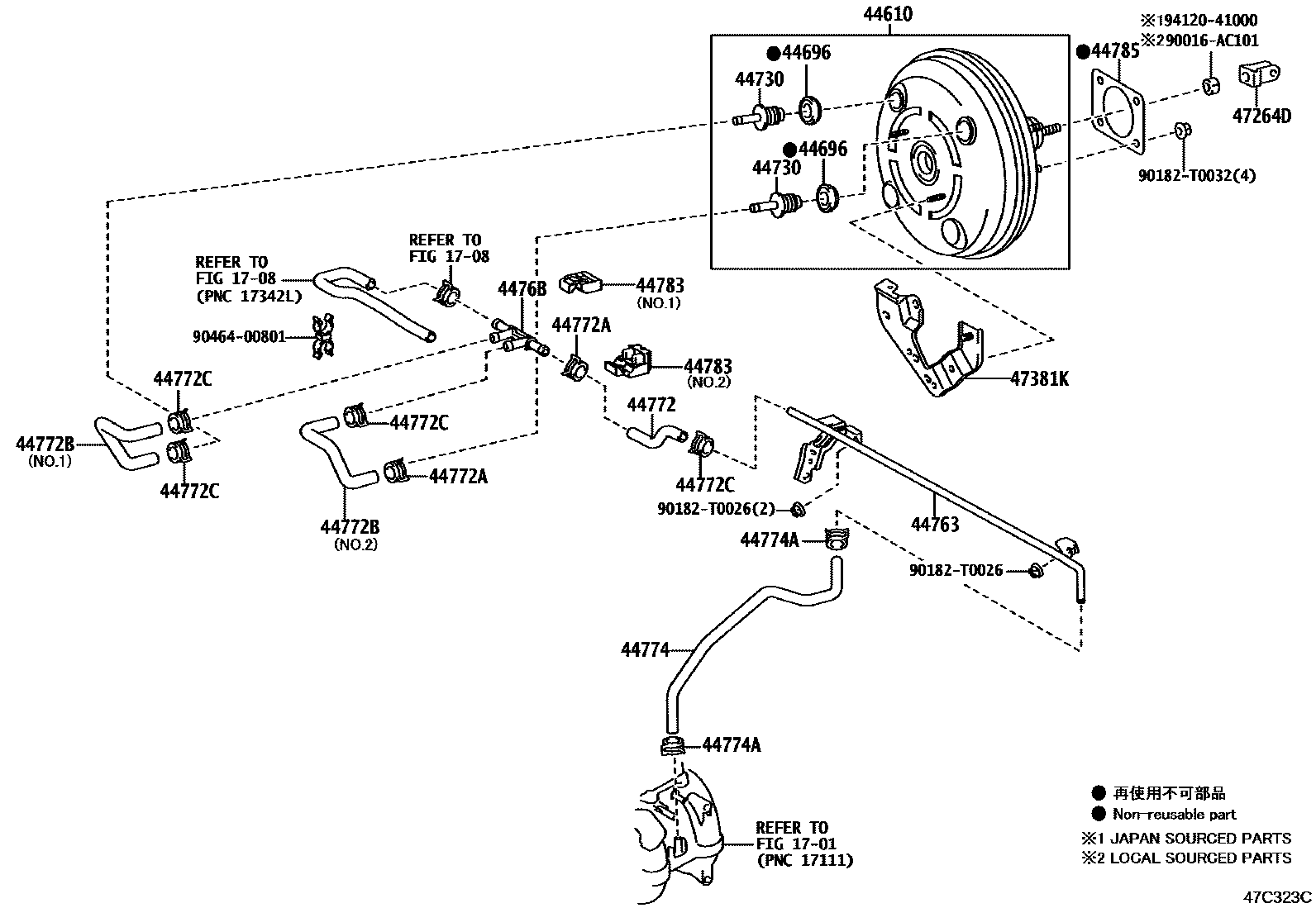 Toyota HILUX 制动助力器和真空管 EPC diagram — 47C323C