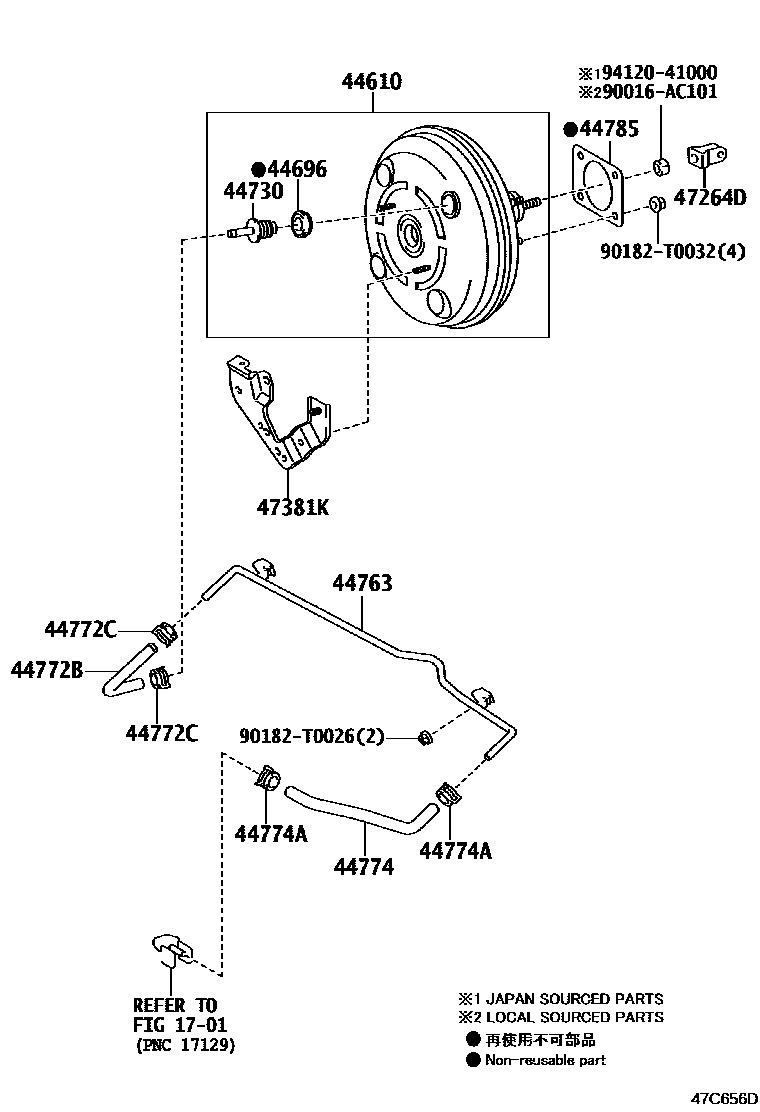 Toyota HILUX 制动助力器和真空管 EPC diagram — 47C656D