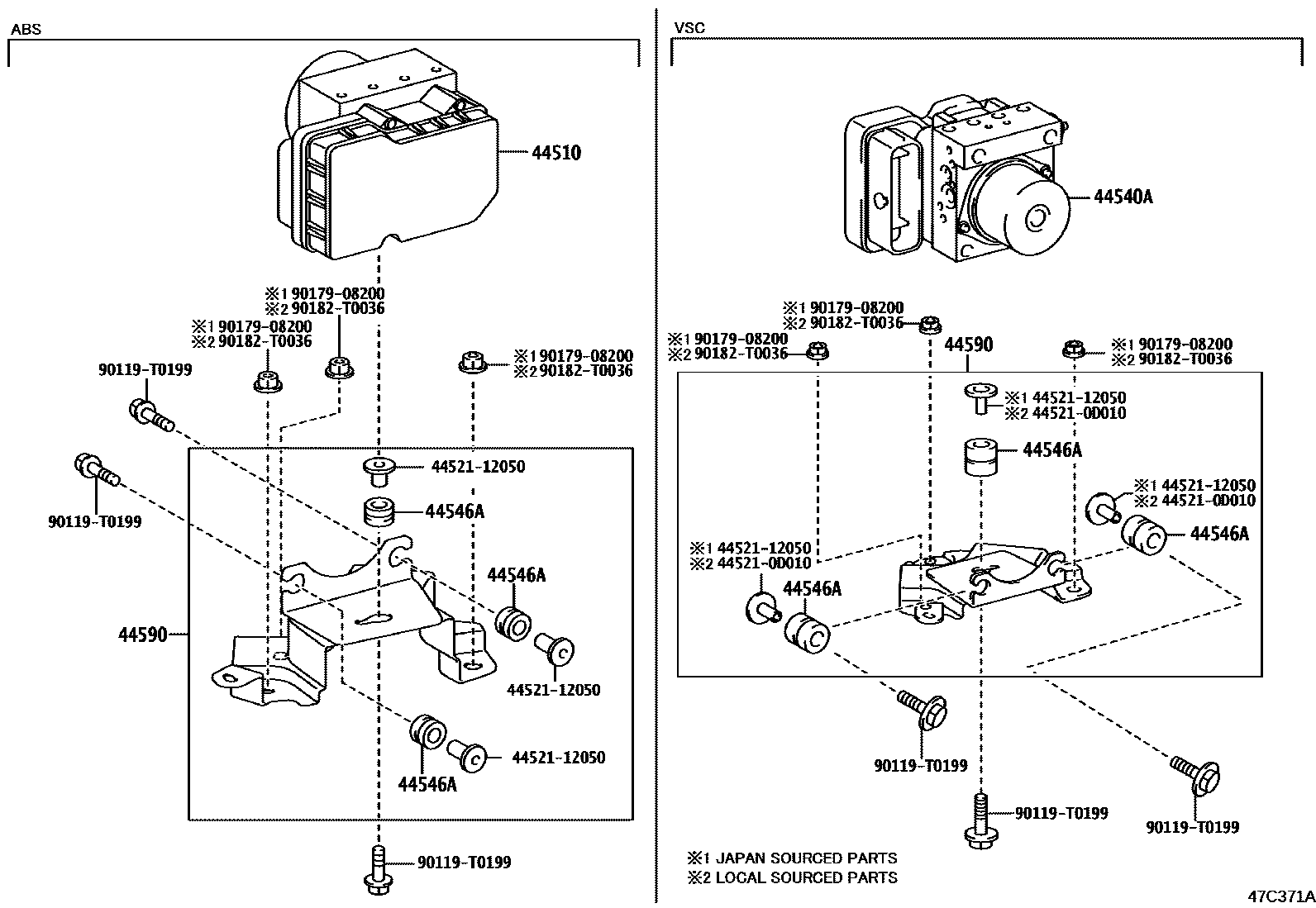 Toyota HILUX 制动配管和卡箍 EPC diagram — 47C371A