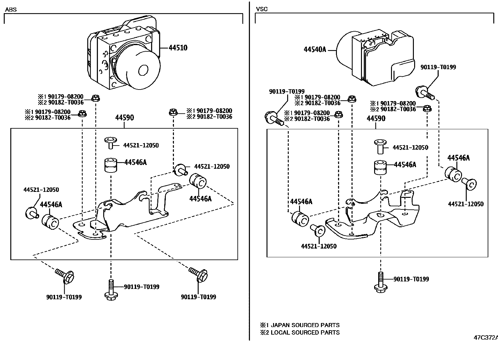 Toyota HILUX 制动配管和卡箍 EPC diagram — 47C372A