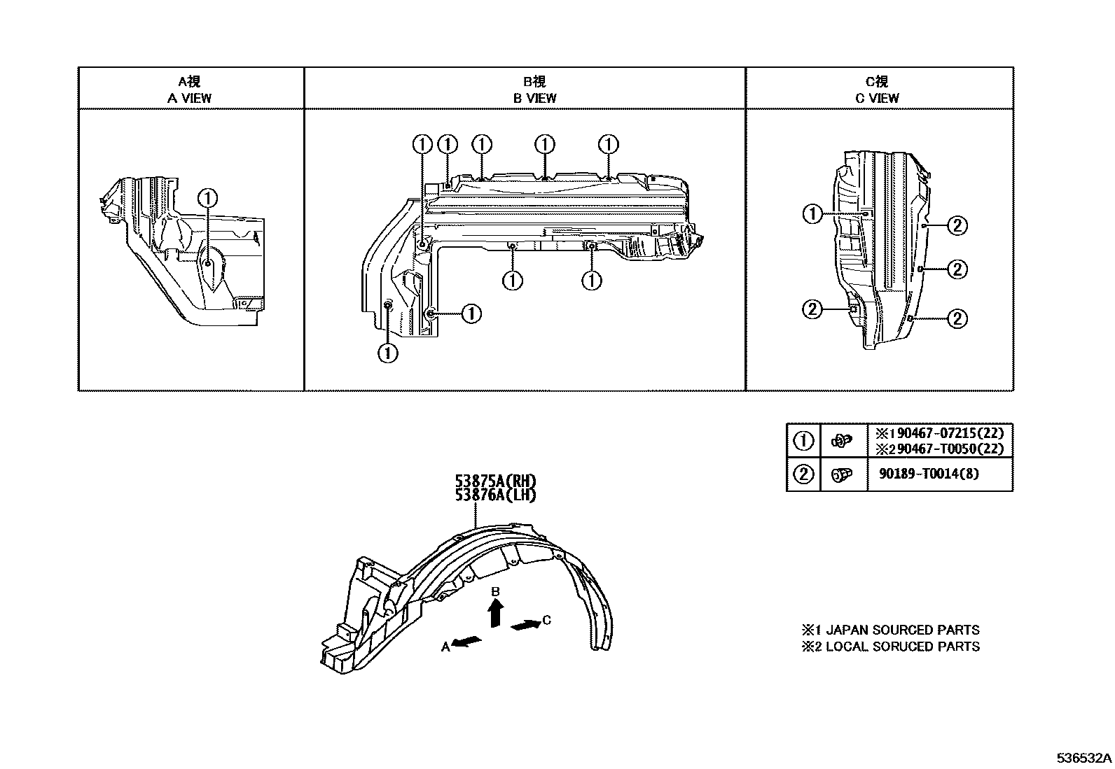 Toyota HILUX 发动机盖和前翼子板 EPC diagram — 536532A