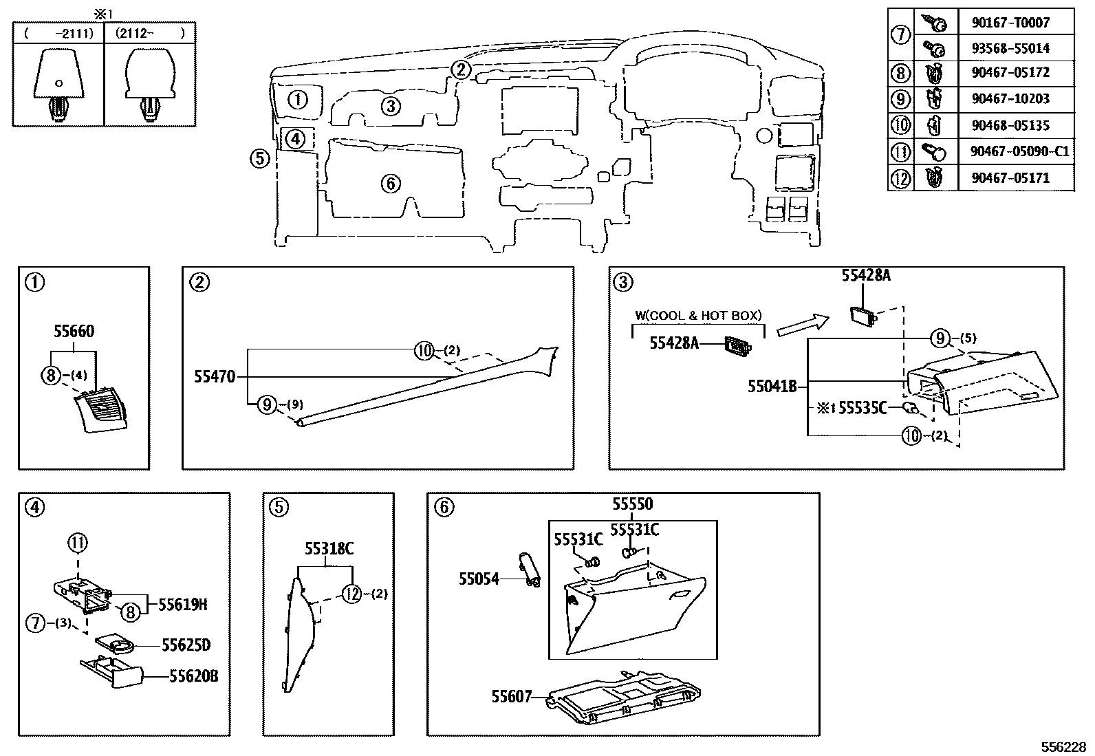 Toyota HILUX 仪表板和手套箱 EPC diagram — 556228
