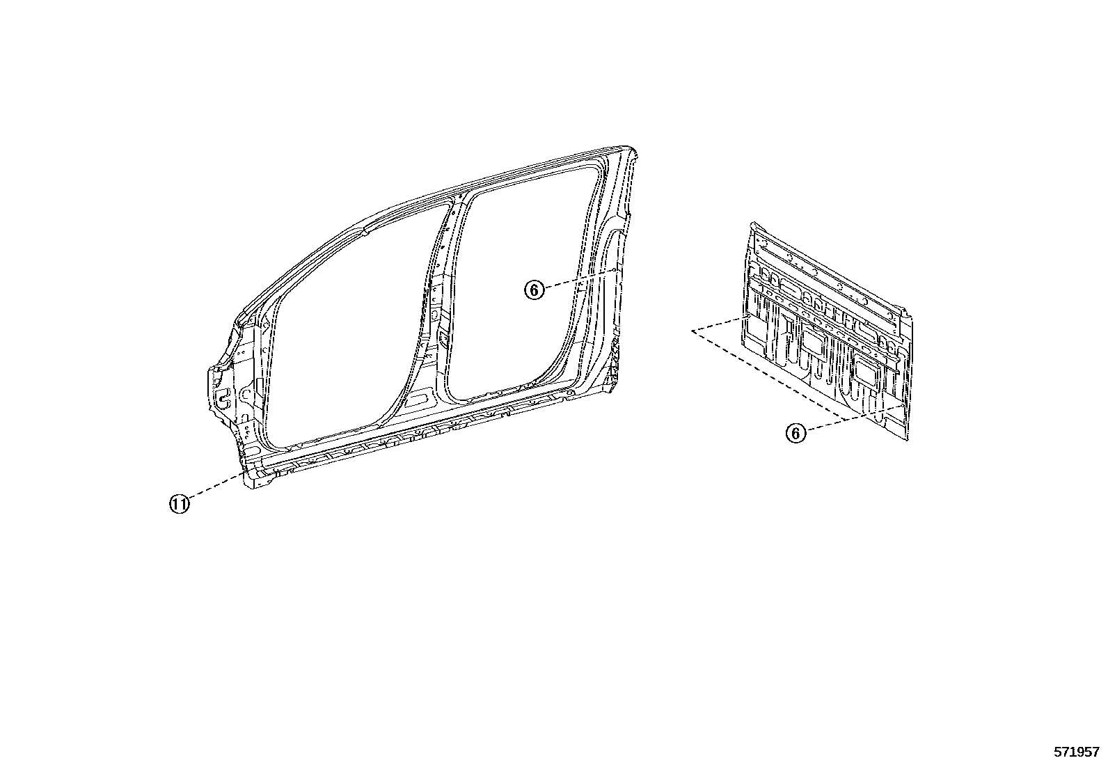 Toyota HILUX hole plug EPC diagram — 571957