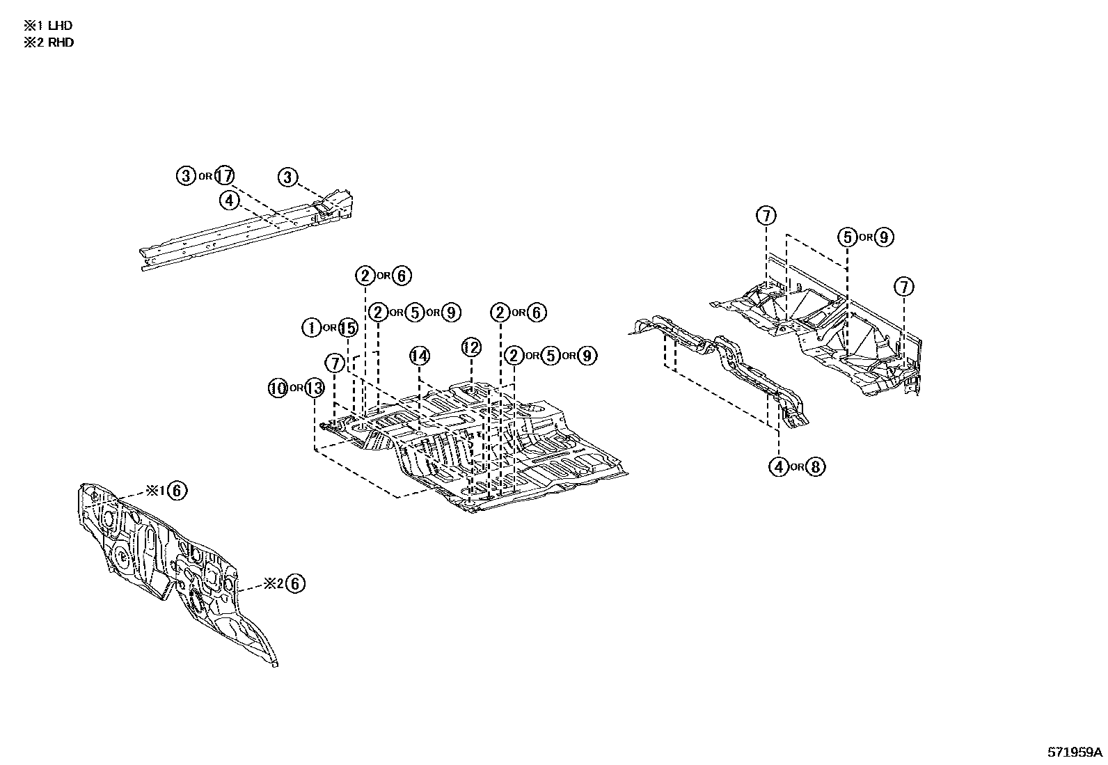 Toyota HILUX hole plug EPC diagram — 571959A
