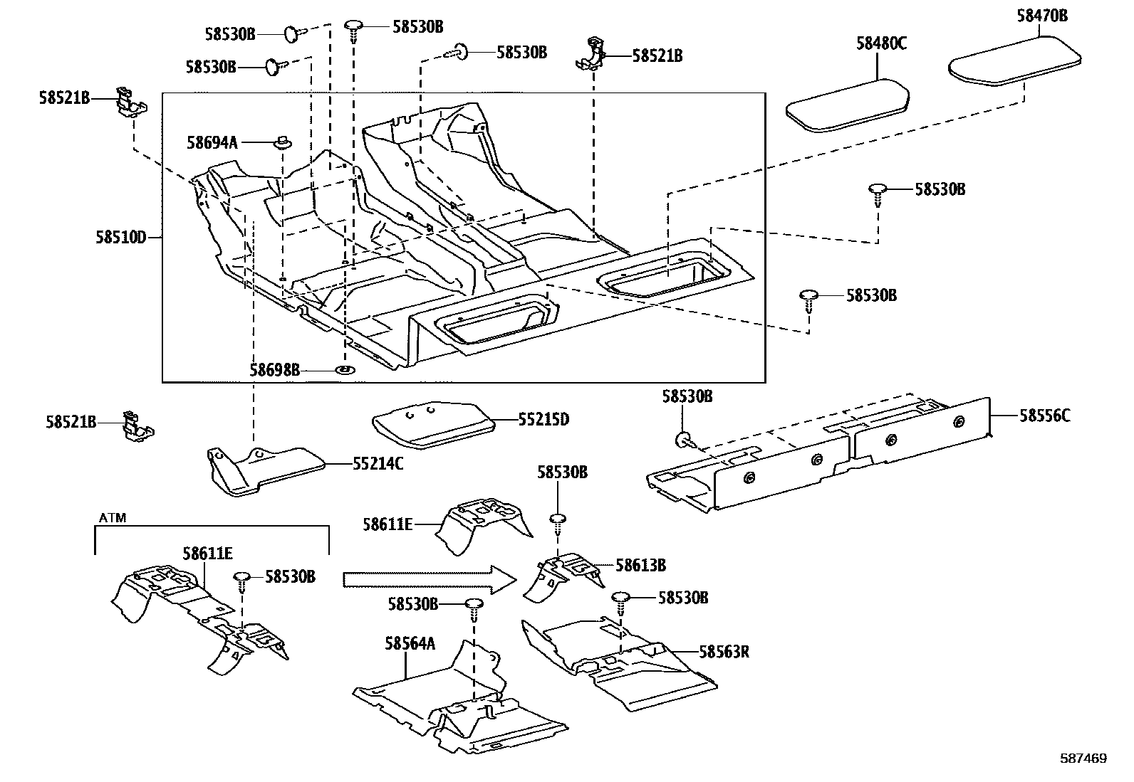 Toyota HILUX 地板垫和消声垫 EPC diagram — 587469