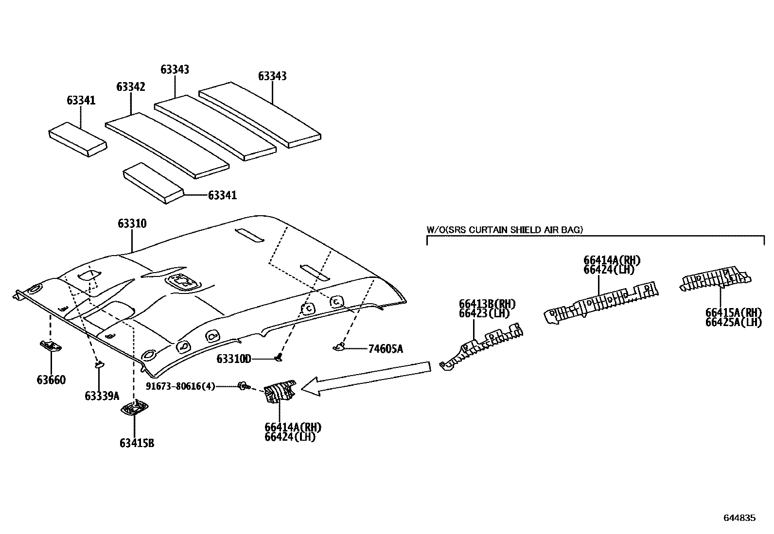 Toyota HILUX 车顶内衬和消声垫 EPC diagram — 644835