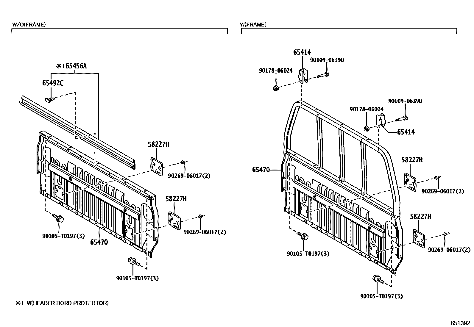 Toyota HILUX 后车身防护架和背门 EPC diagram — 651392