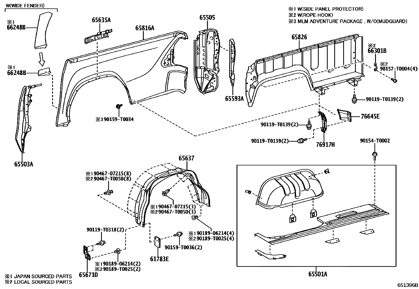 Toyota HILUX 后车身侧面板 EPC diagram — 651396B