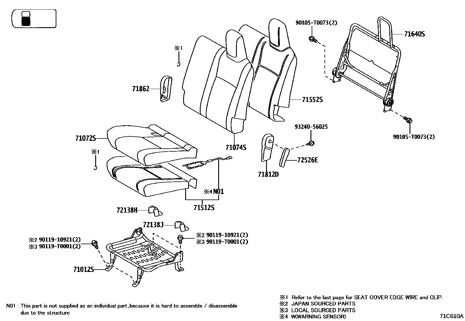 Toyota HILUX 座椅和座椅滑轨 EPC diagram — 71C610A