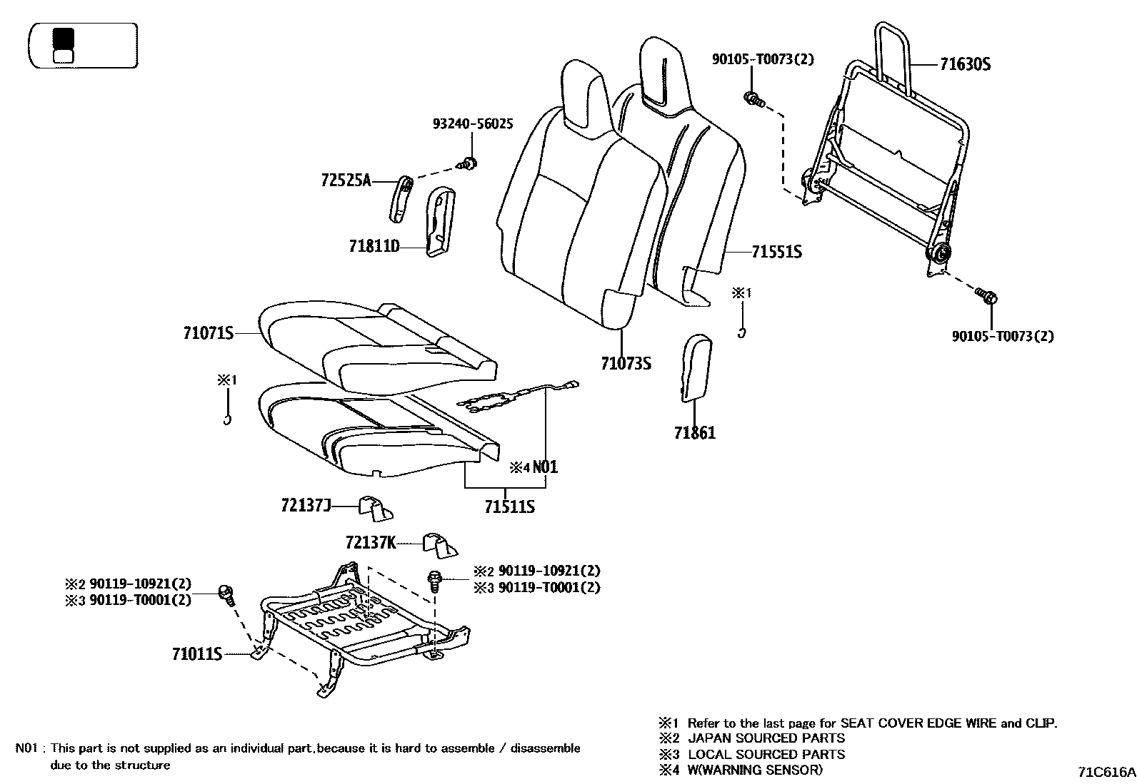 Toyota HILUX 座椅和座椅滑轨 EPC diagram — 71C616A