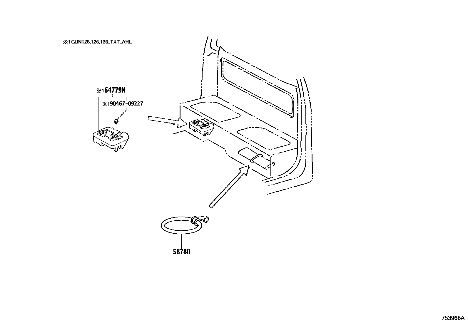 Toyota HILUX 工具箱和牌照支架 EPC diagram — 753968A