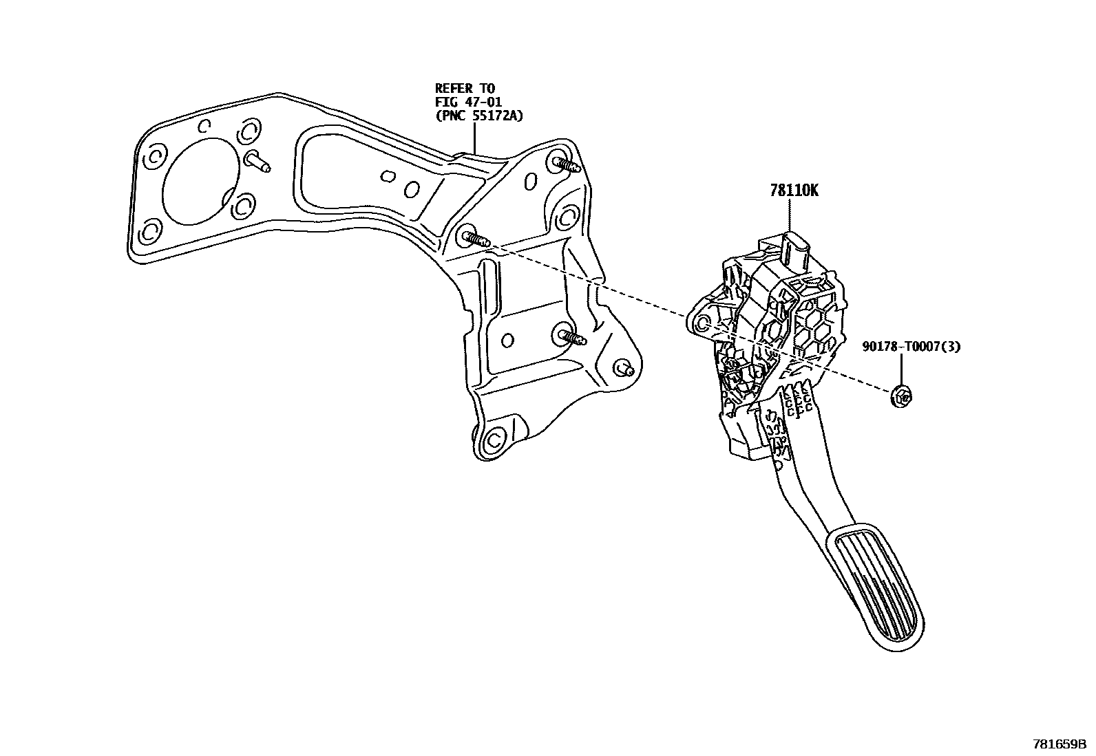 Toyota HILUX accelerator pedal connecting rod EPC diagram — 781659B