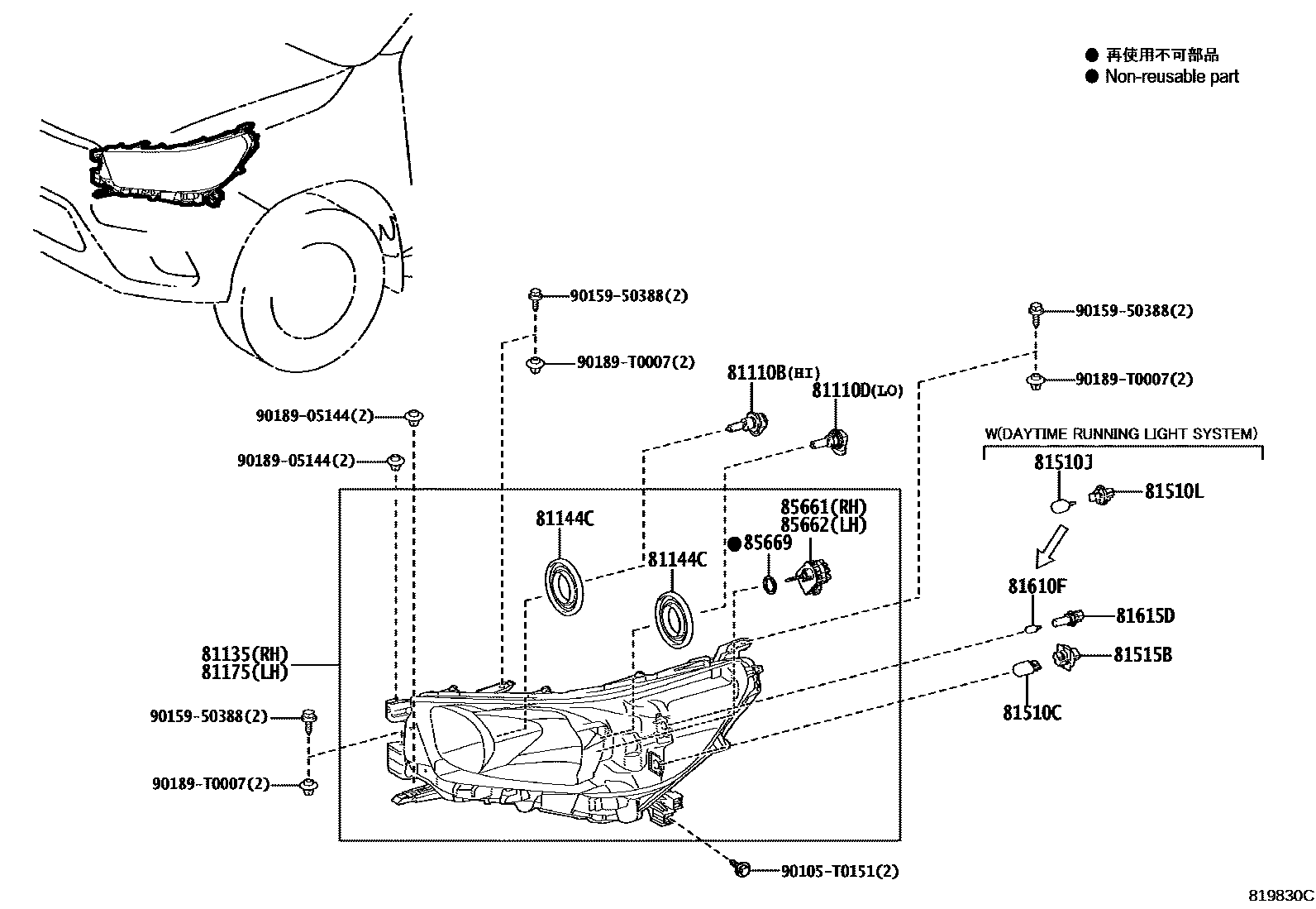 Toyota HILUX Headlamp EPC diagram — 819830C