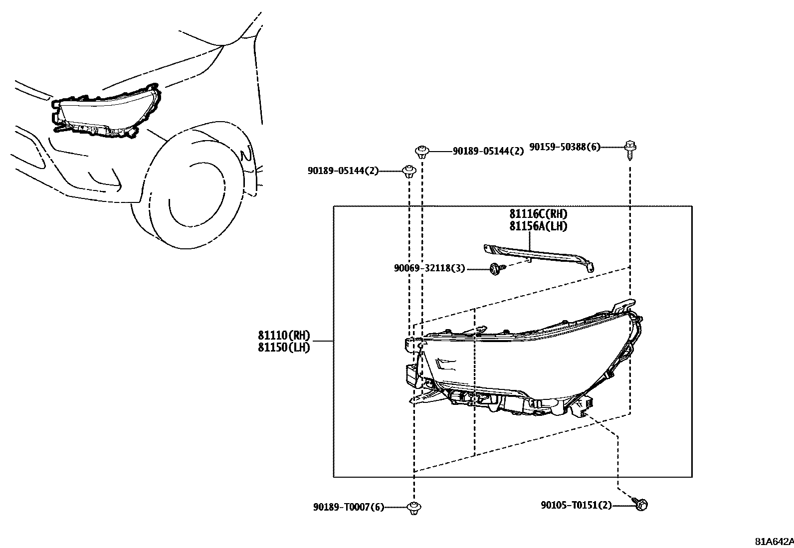 Toyota HILUX Headlamp EPC diagram — 81A642A