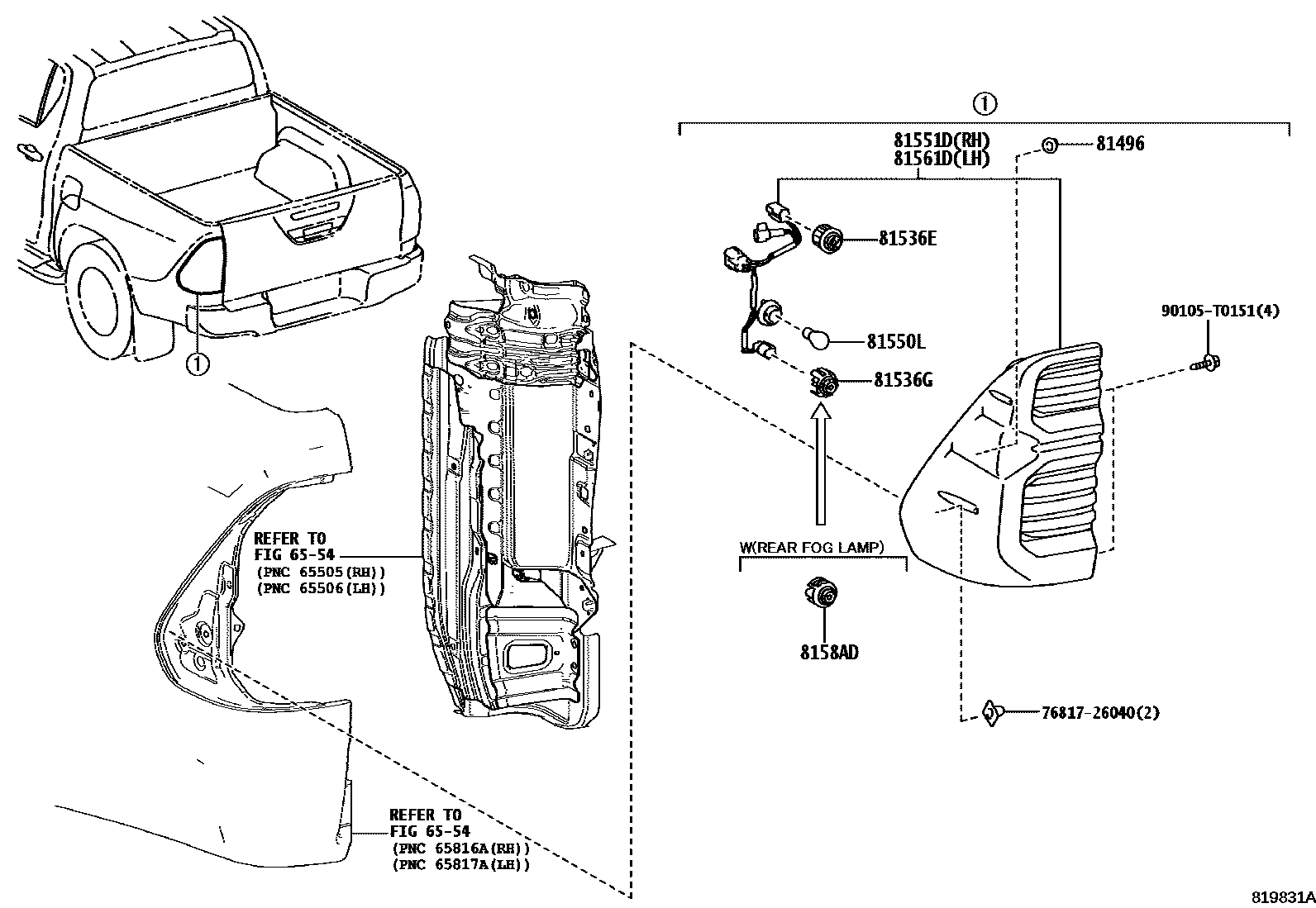 Toyota HILUX 后组合灯 EPC diagram — 819831A