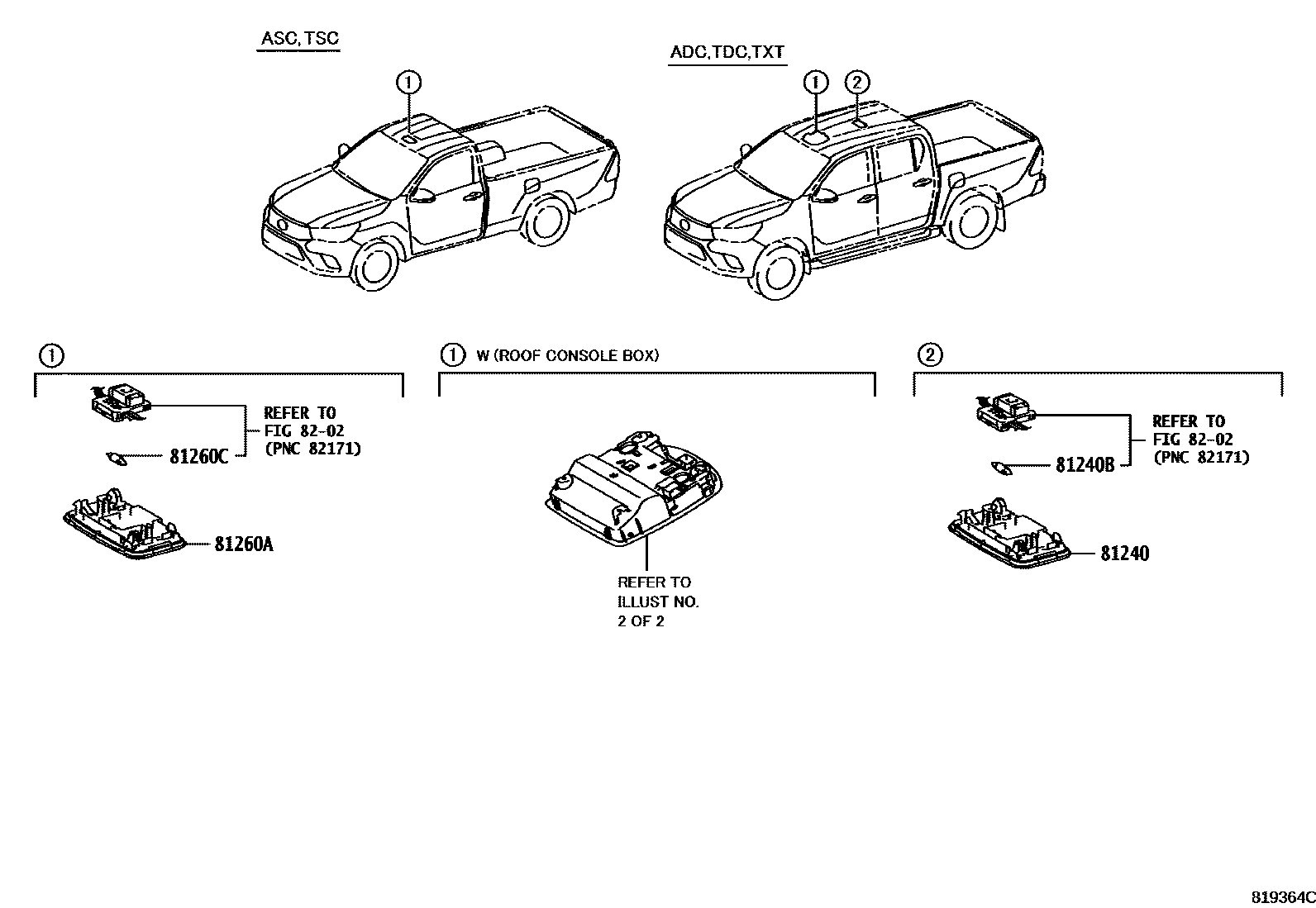 Toyota HILUX 车内灯 EPC diagram — 819364C
