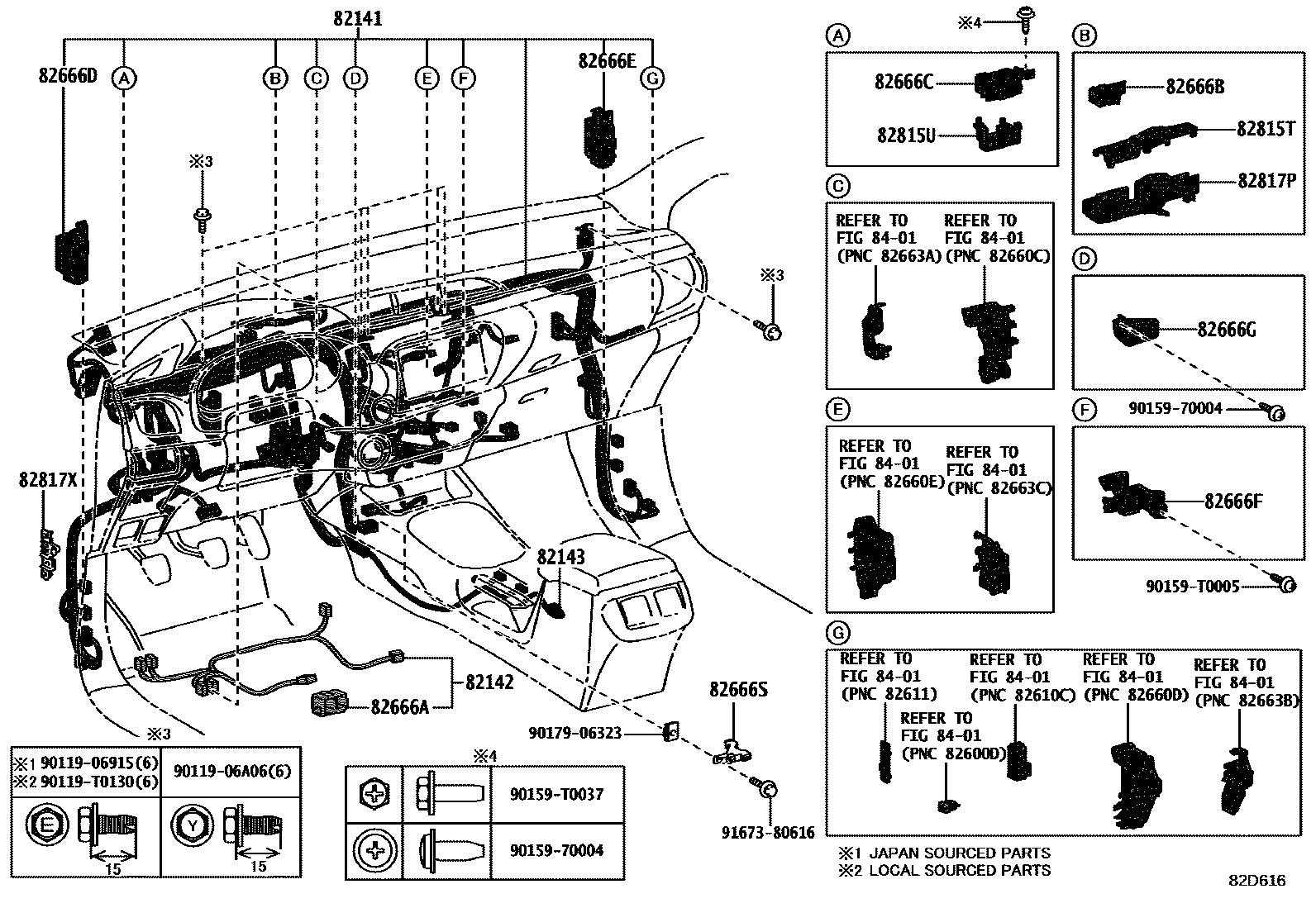 Toyota HILUX 线束和卡夹 EPC diagram — 82D616