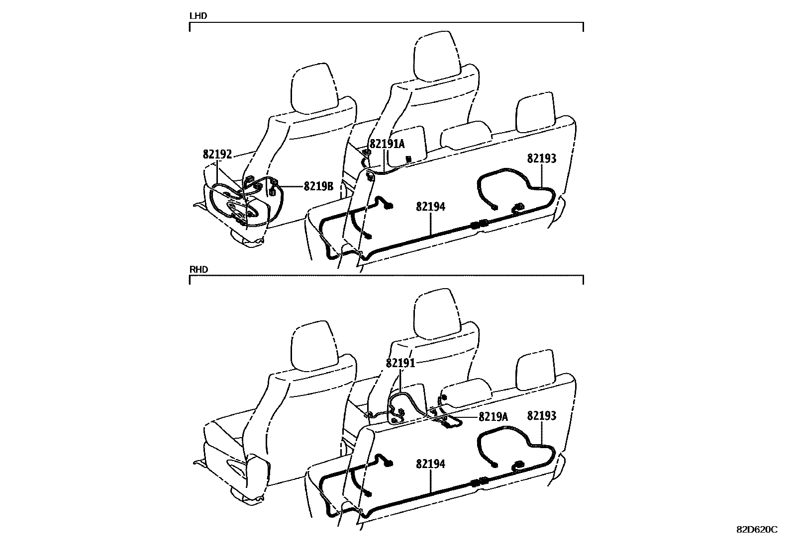 Toyota HILUX 线束和卡夹 EPC diagram — 82D620C