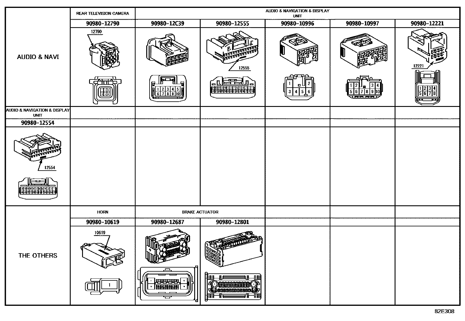 Toyota HILUX 线束和卡夹 EPC diagram — 82E308