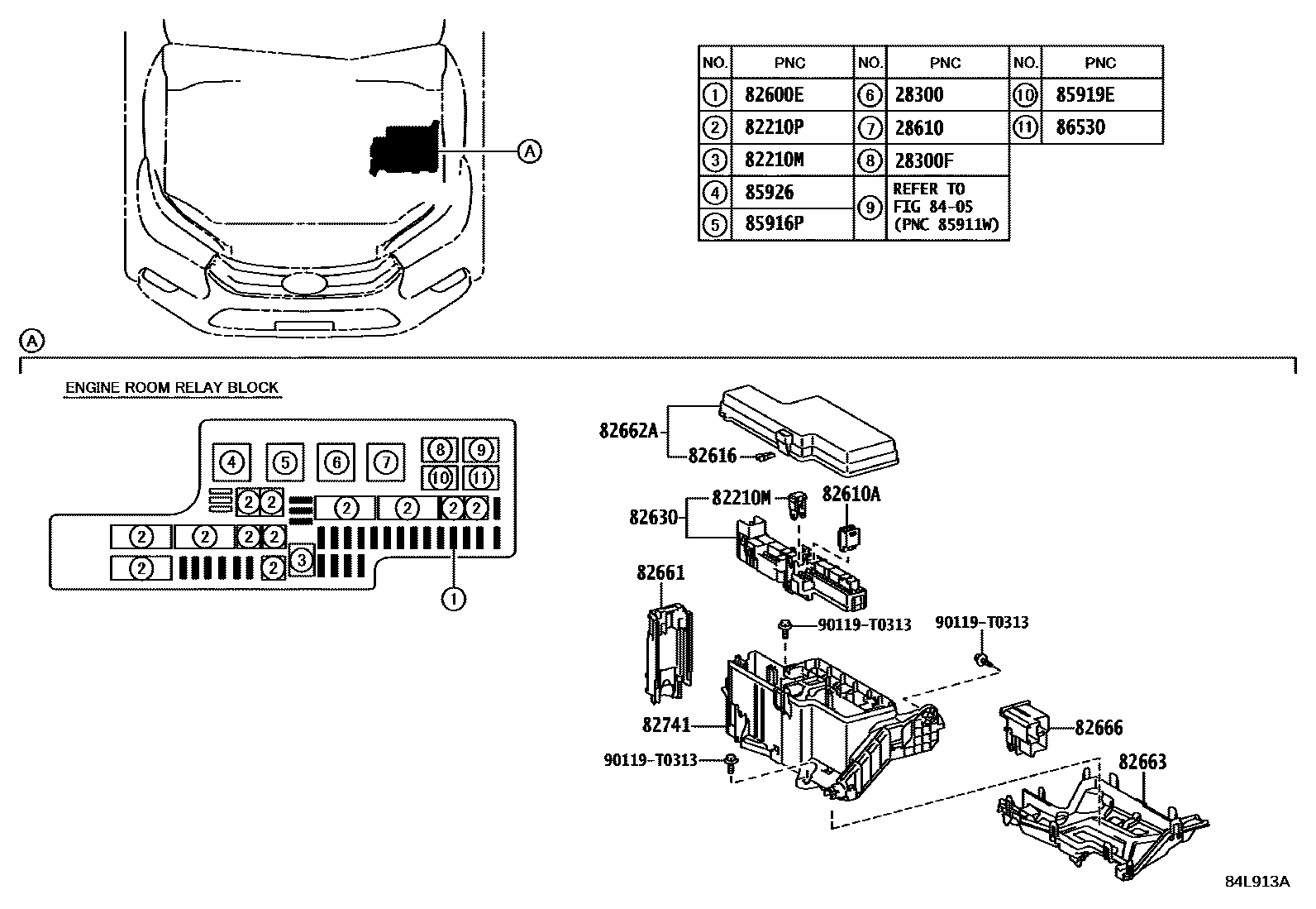 Toyota HILUX 开关和继电器和ECU EPC diagram — 84L913A