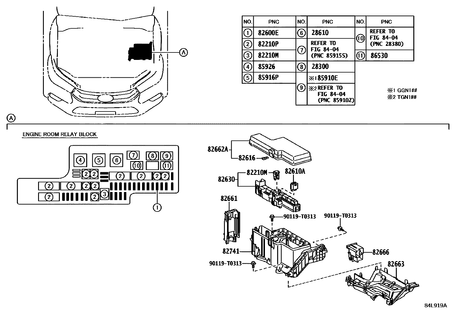 Toyota HILUX 开关和继电器和ECU EPC diagram — 84L919A