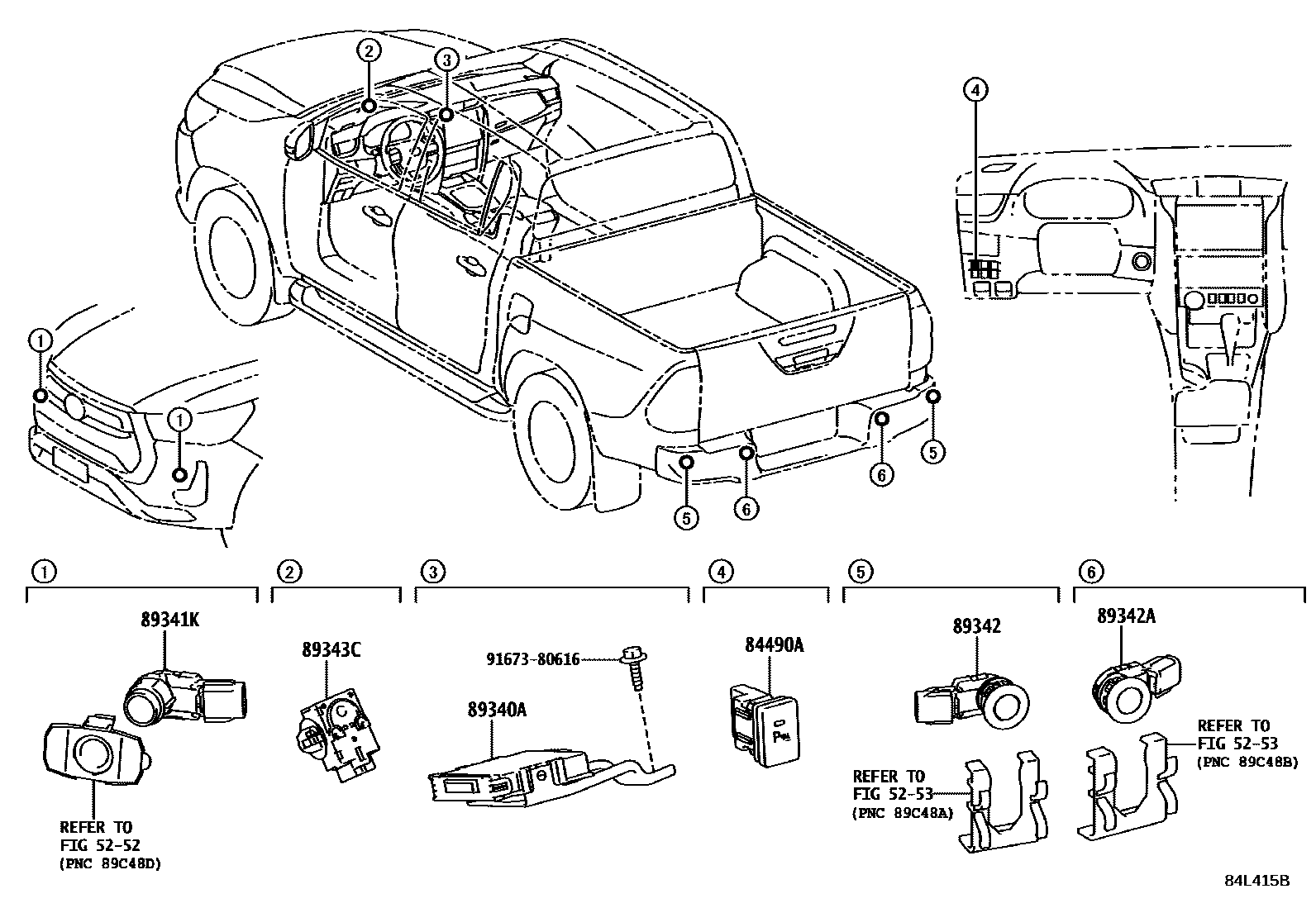 Toyota HILUX 测距雷达和倒车雷达 EPC diagram — 84L415B