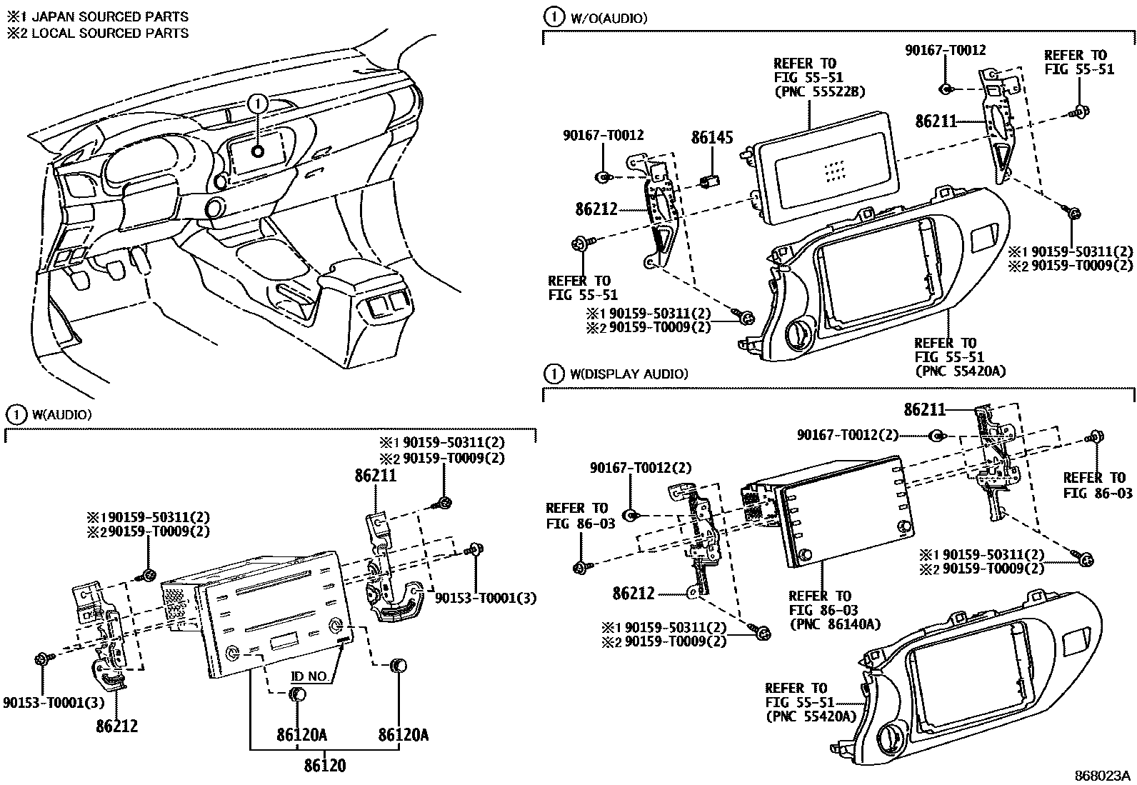 Toyota HILUX 收音机、放大器和冷凝器 EPC diagram — 868023A