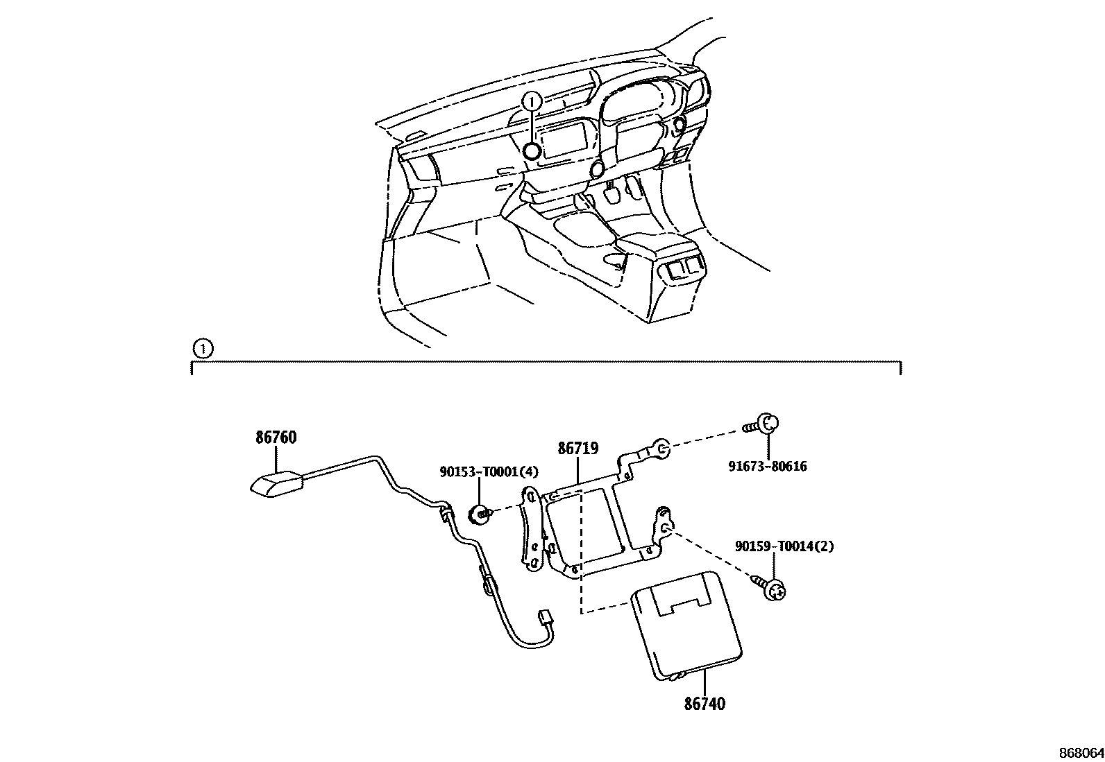 Toyota HILUX 车载电话和呼救装置 EPC diagram — 868064