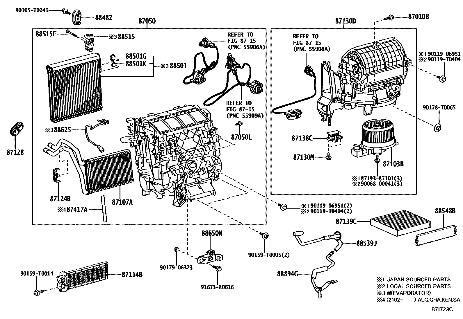 Toyota HILUX 暖风和空调系统 - 冷却器组件 EPC diagram — 87I723C