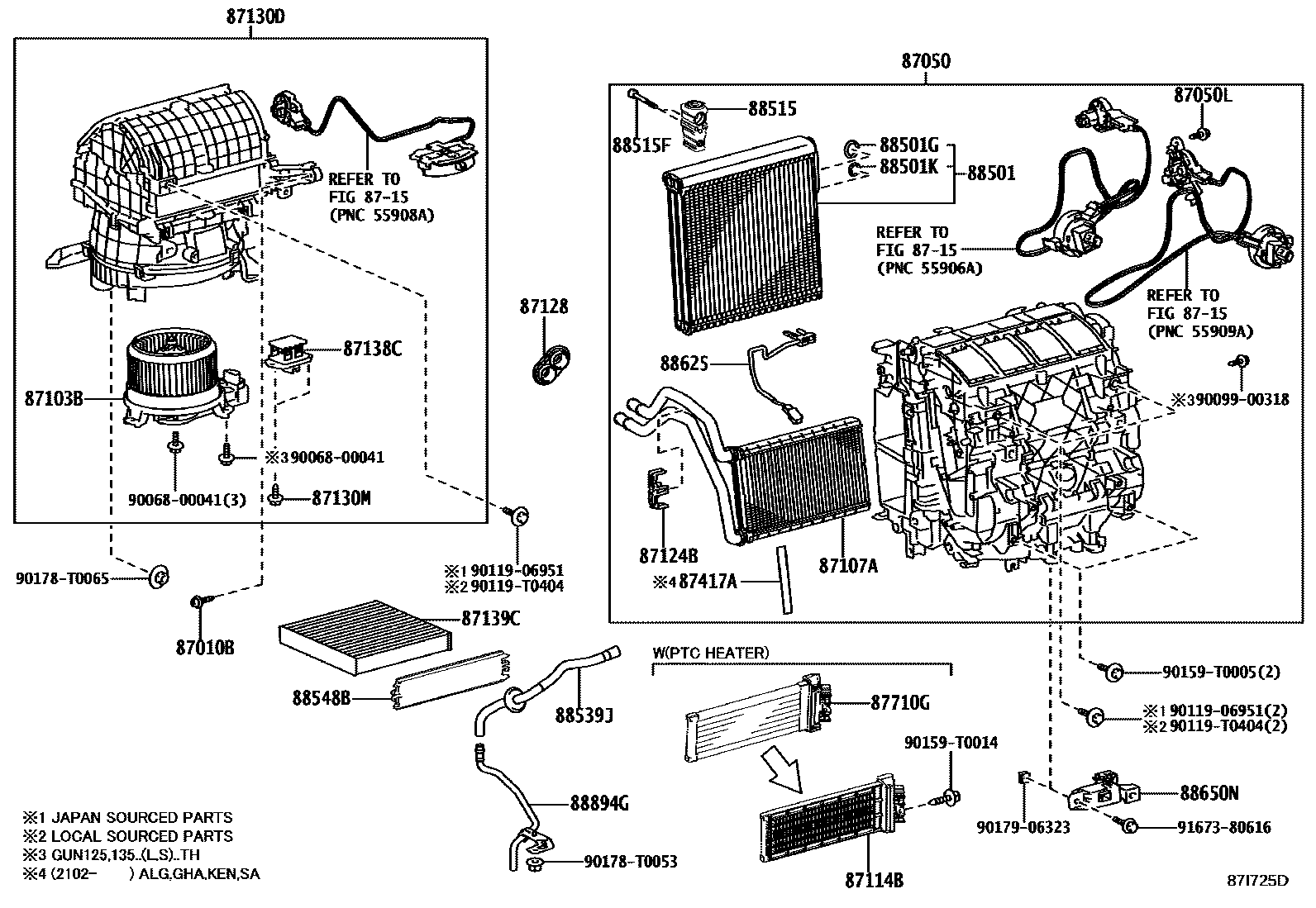 Toyota HILUX 暖风和空调系统 - 冷却器组件 EPC diagram — 87I725D