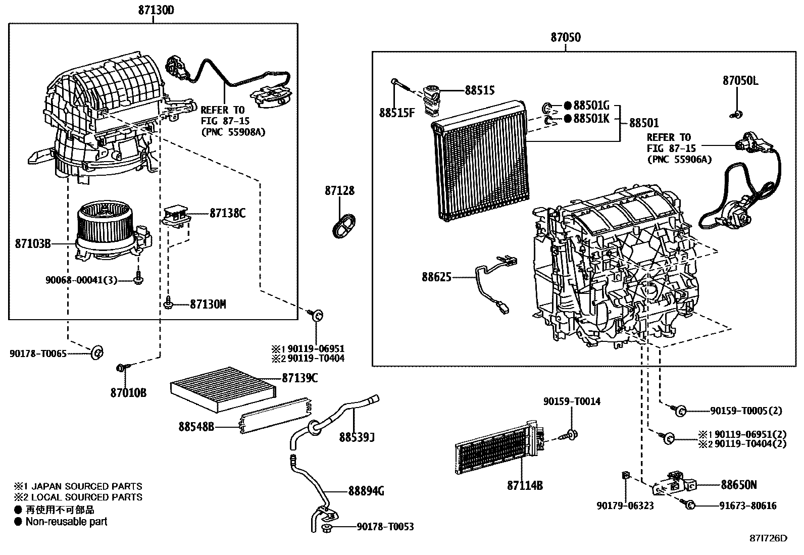 Toyota HILUX 暖风和空调系统 - 冷却器组件 EPC diagram — 87I726D