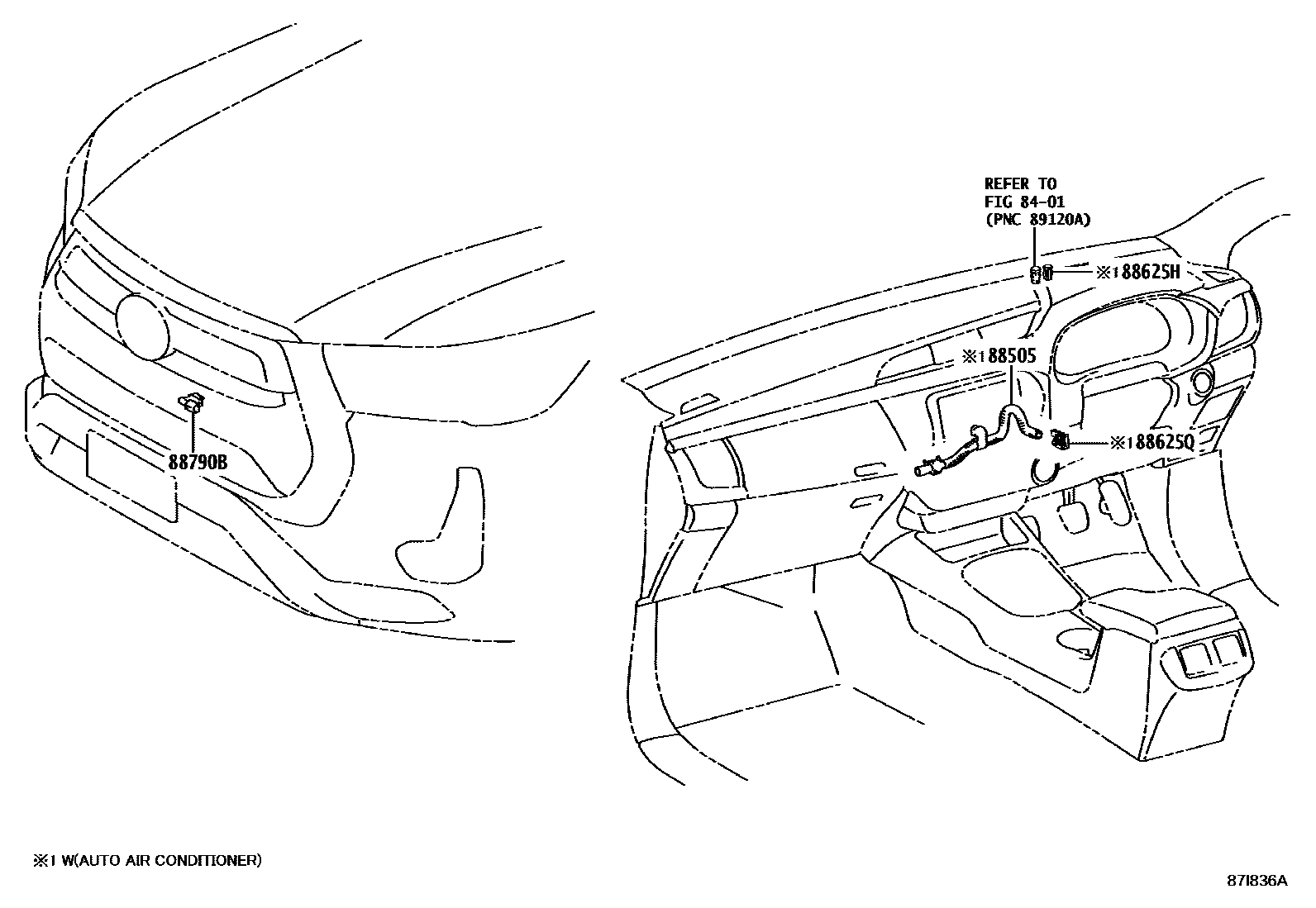 Toyota HILUX 暖风和空调系统 - 控制器和风管 EPC diagram — 87I836A