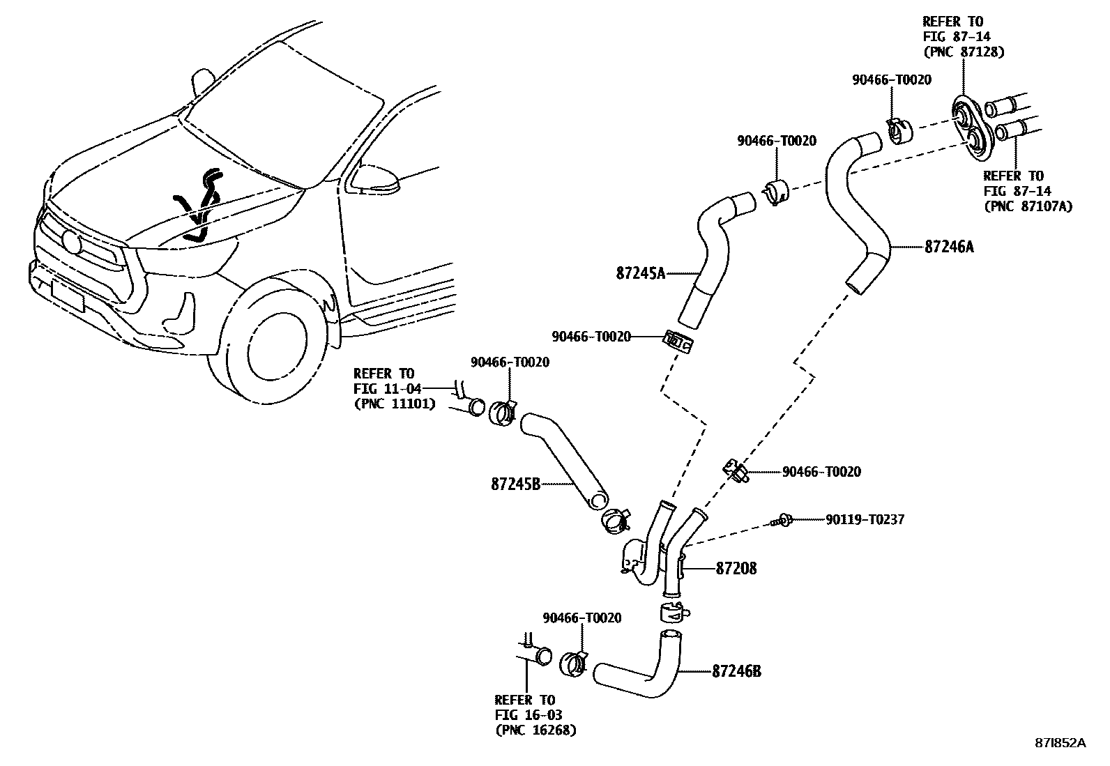 Toyota HILUX 暖风和空调系统 - 水管 EPC diagram — 87I852A