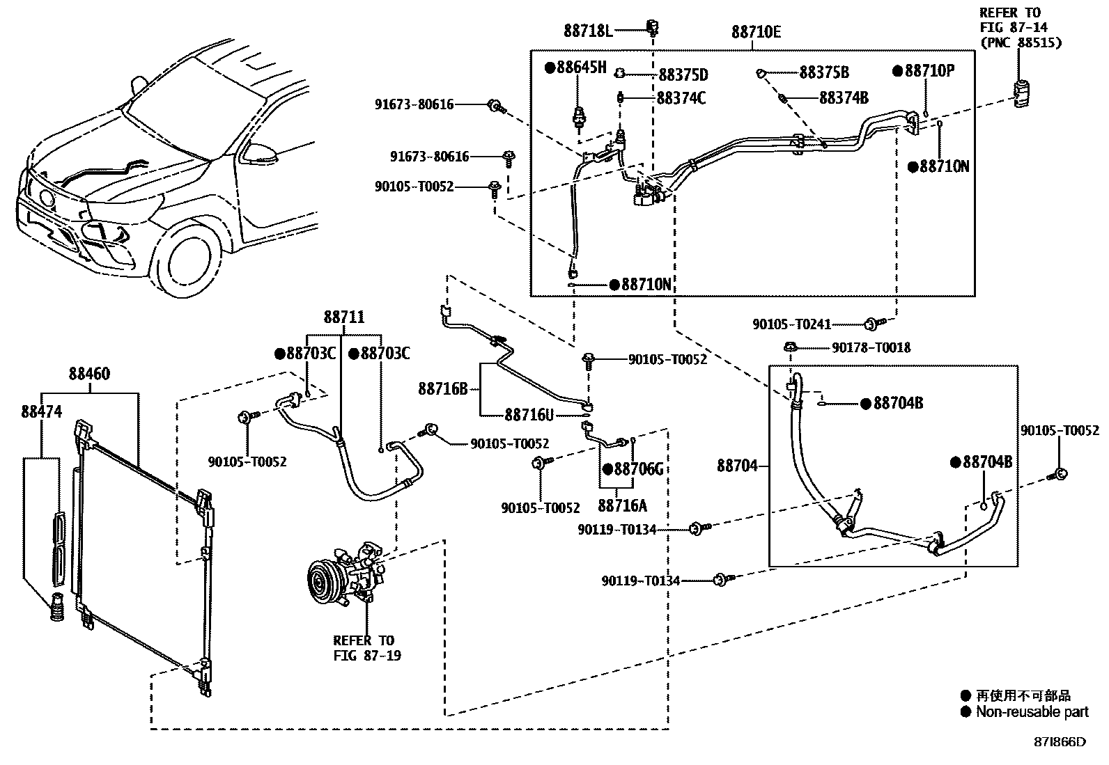 Toyota HILUX Heating & Air Conditioning - Cooler Piping EPC diagram — 87I866D