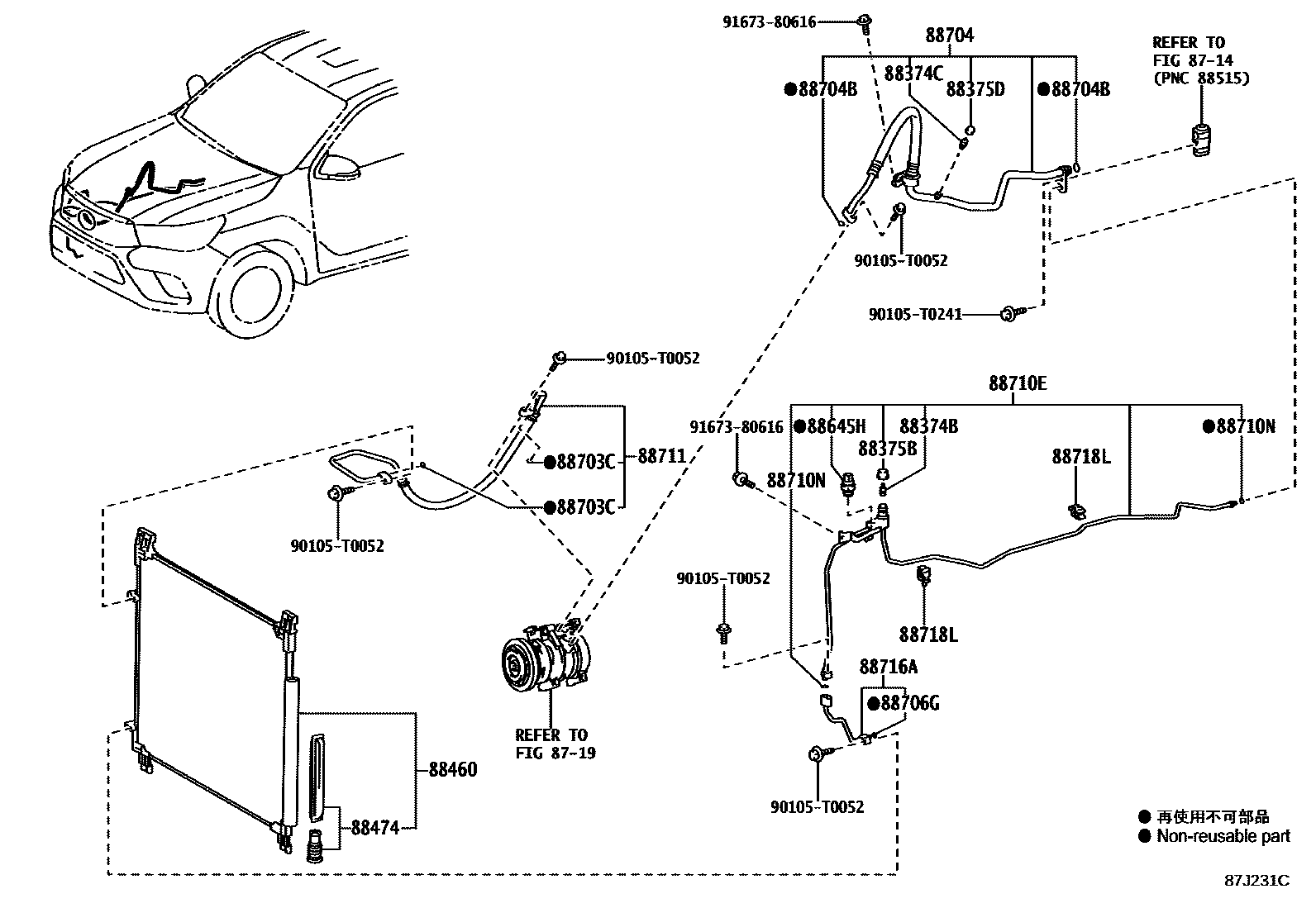 Toyota HILUX Heating & Air Conditioning - Cooler Piping EPC diagram — 87J231C