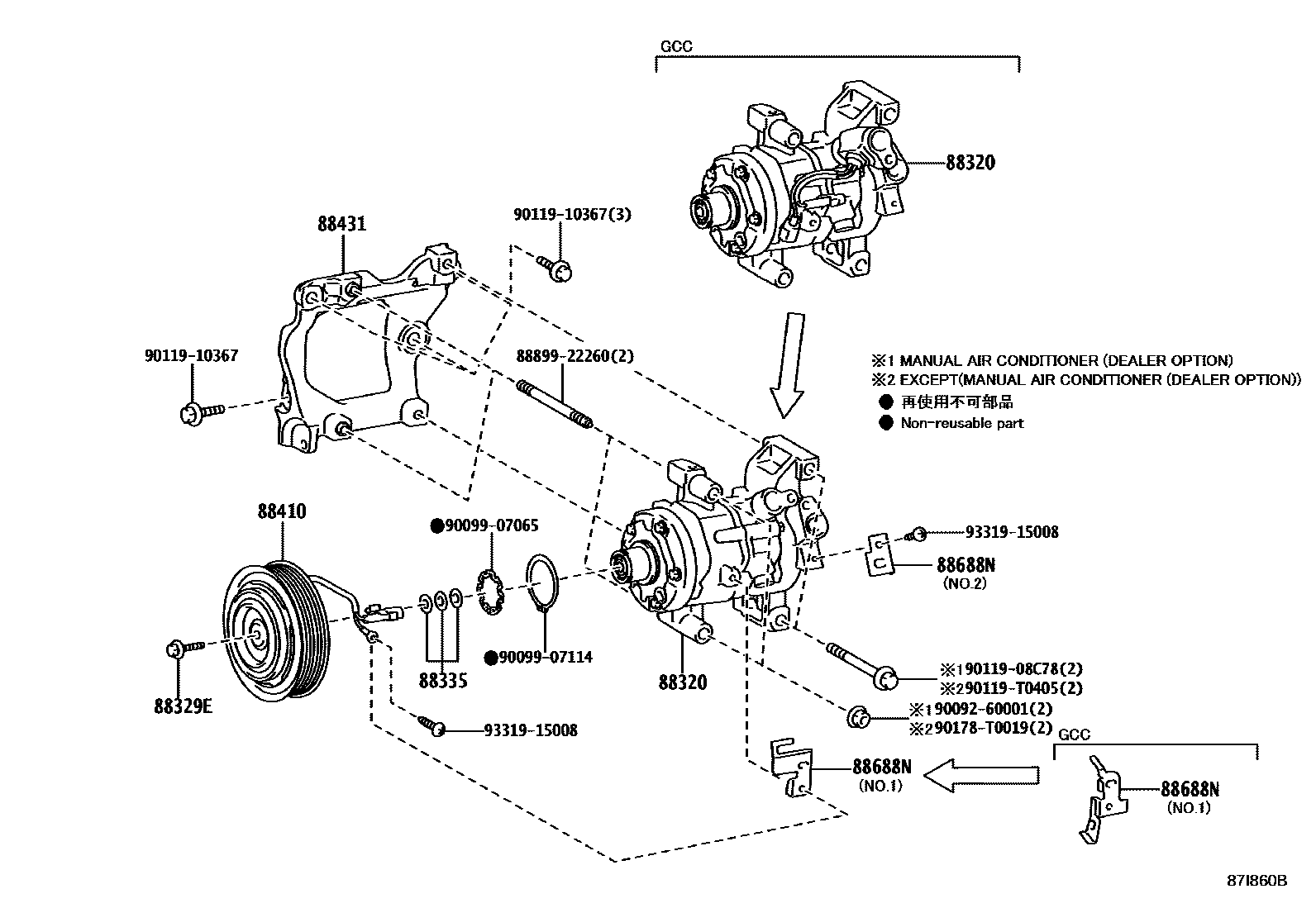 Toyota HILUX Heating & Air Conditioning - Compressor EPC diagram — 87I860B