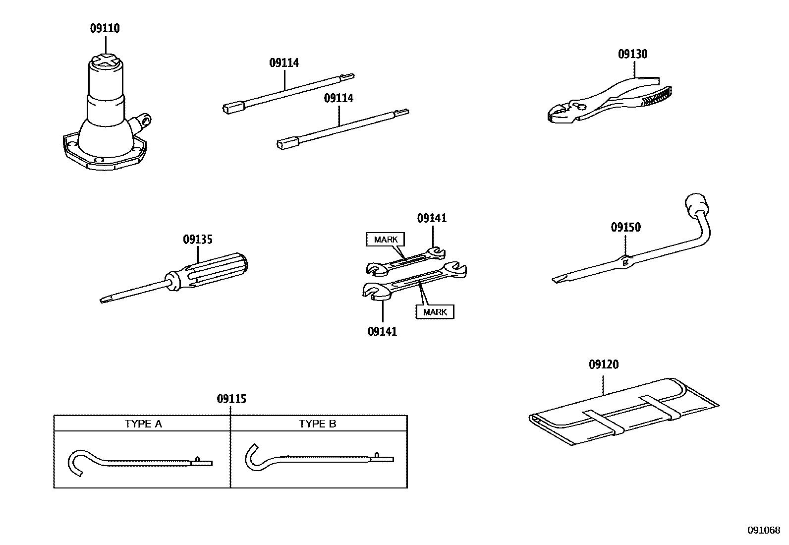 Toyota HILUX Standard Tools EPC diagram — 091068
