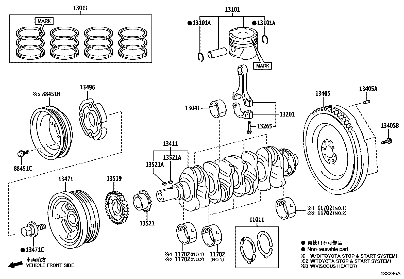 Toyota HILUX Crankshaft & Piston EPC diagram — 133236A