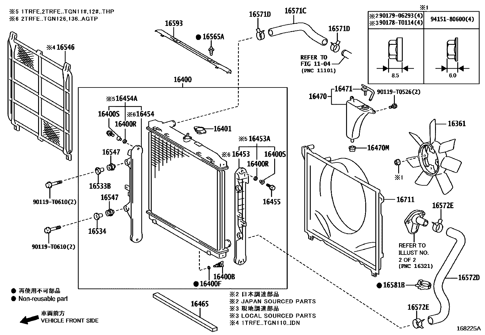Toyota HILUX RADIATOR & WATER OUTLET EPC diagram — 168225A