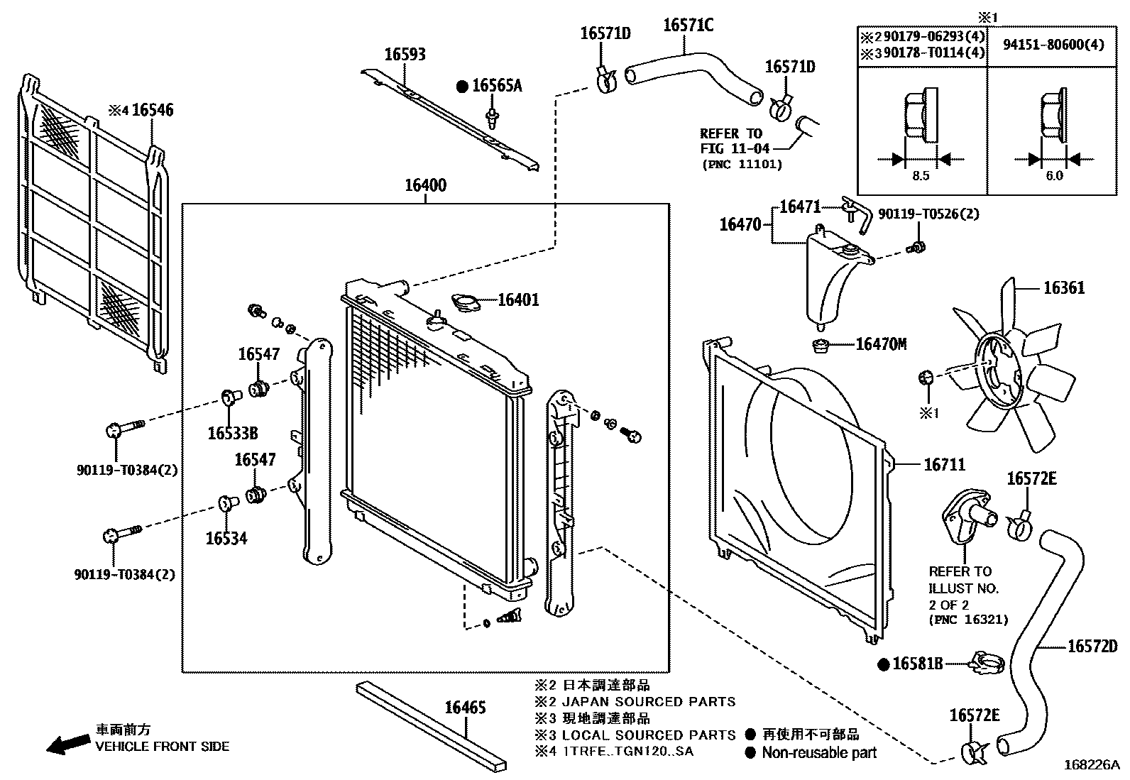 Toyota HILUX RADIATOR & WATER OUTLET EPC diagram — 168226A