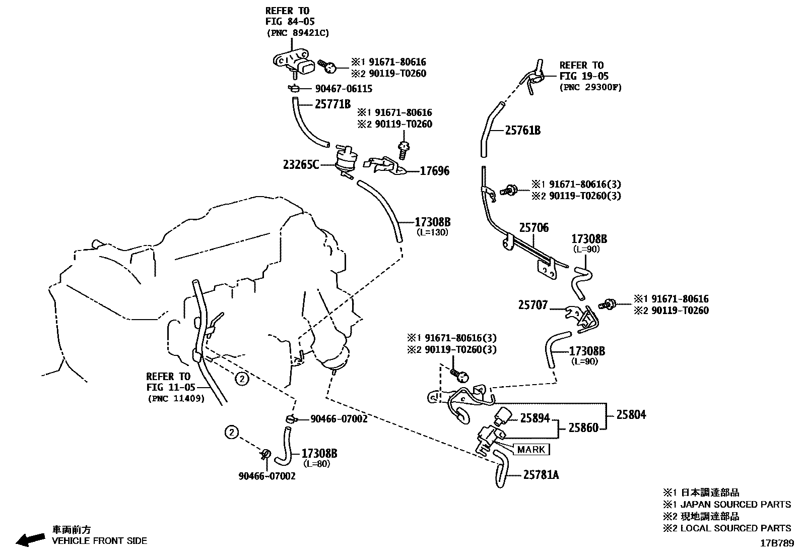 Toyota HILUX vacuum tube EPC diagram — 17B789