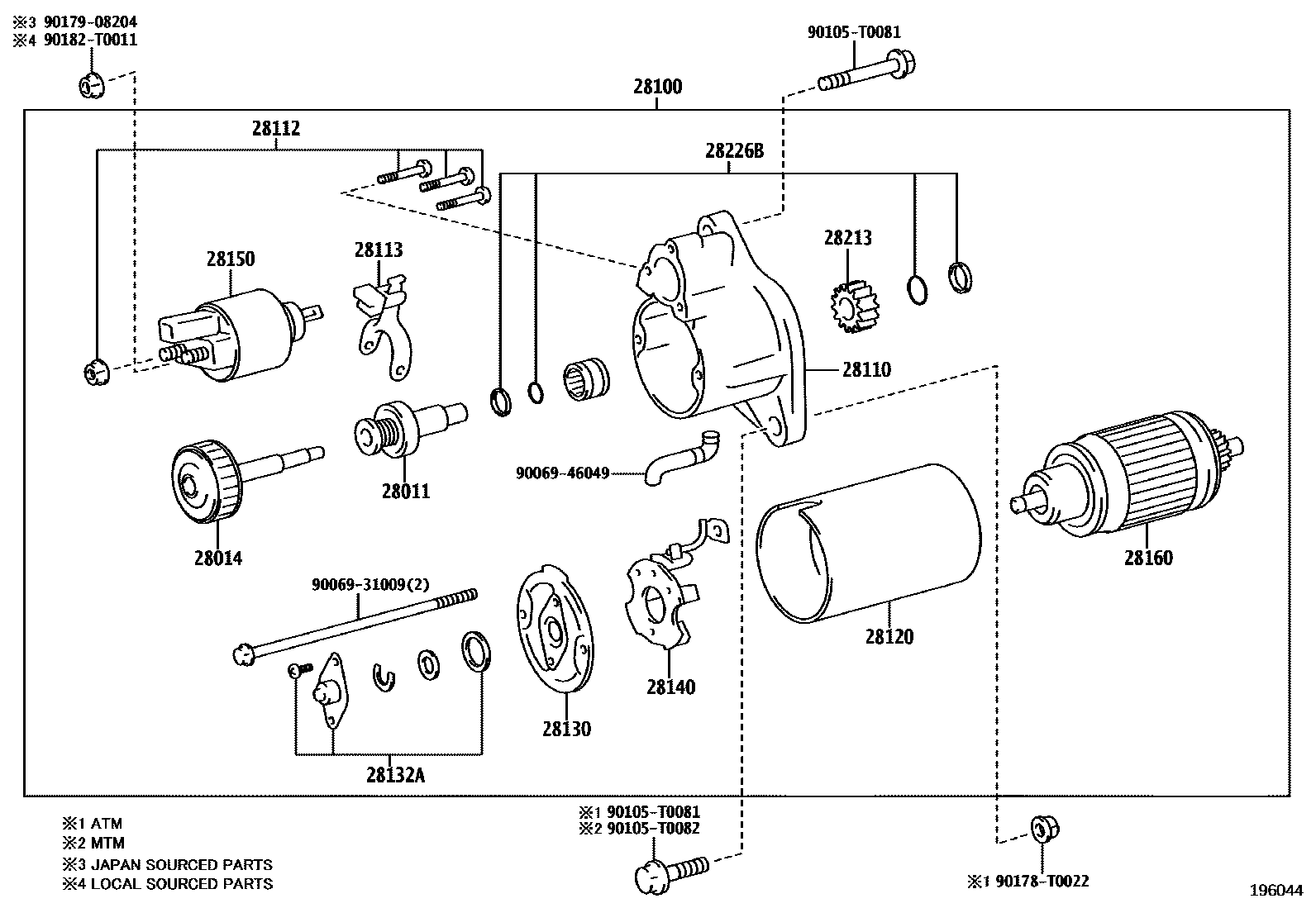 Toyota HILUX 起动机 EPC diagram — 196044