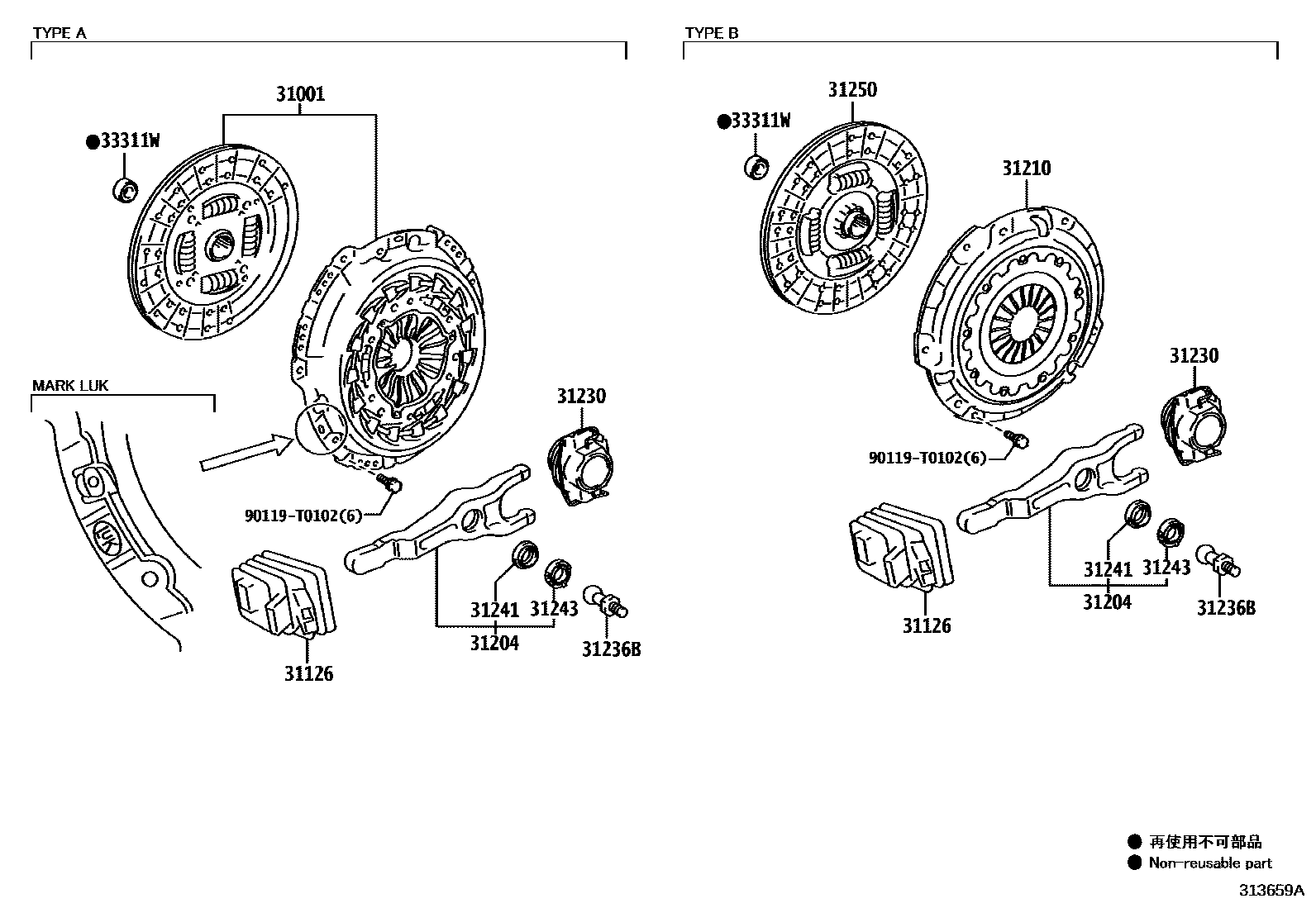 Toyota HILUX 离合器和分离叉 EPC diagram — 313659A