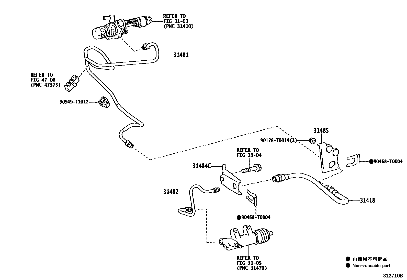 Toyota HILUX 离合器踏板和挠性软管 EPC diagram — 313710B