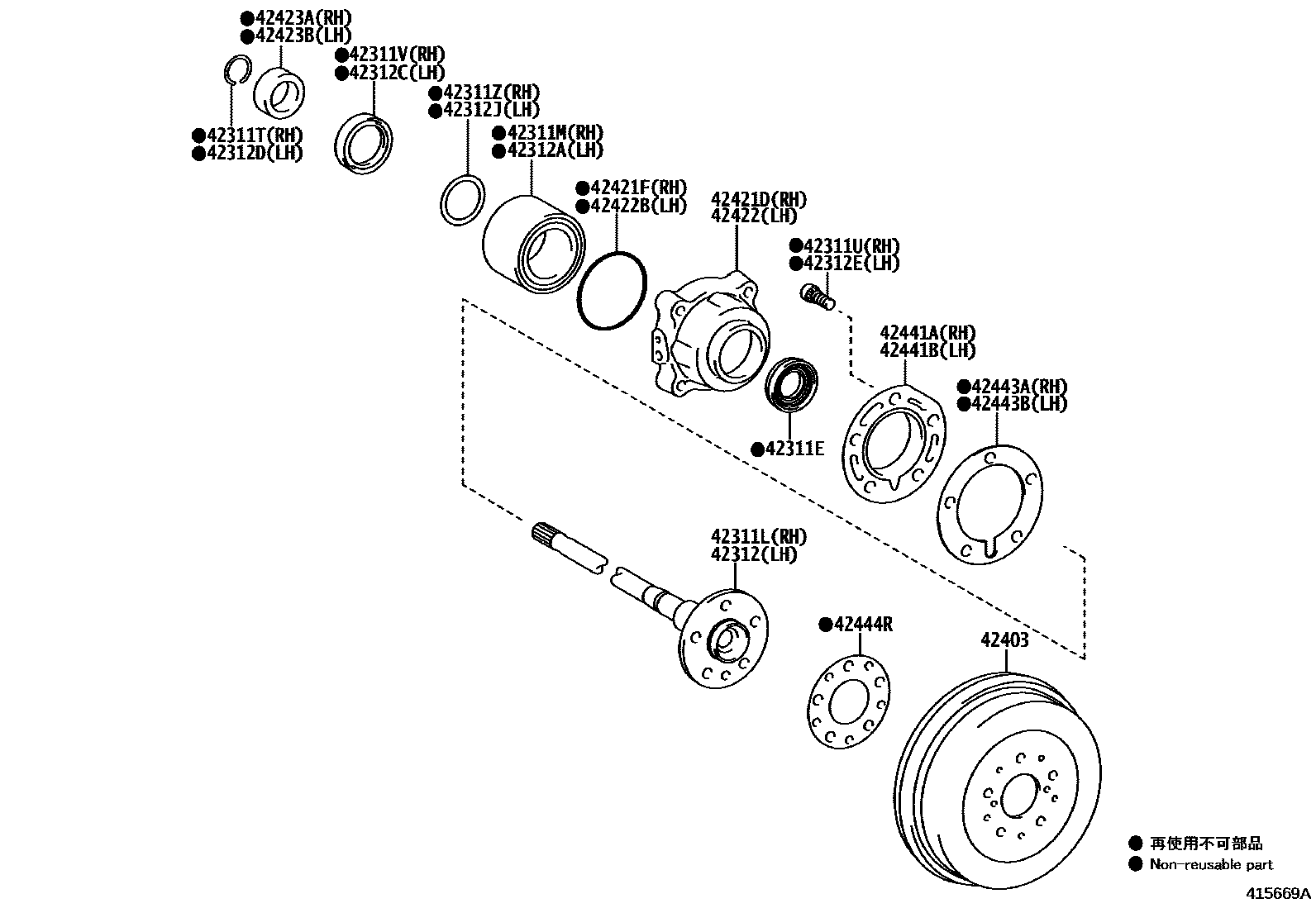 Toyota HILUX 后桥半轴和后桥轮毂 EPC diagram — 415669A