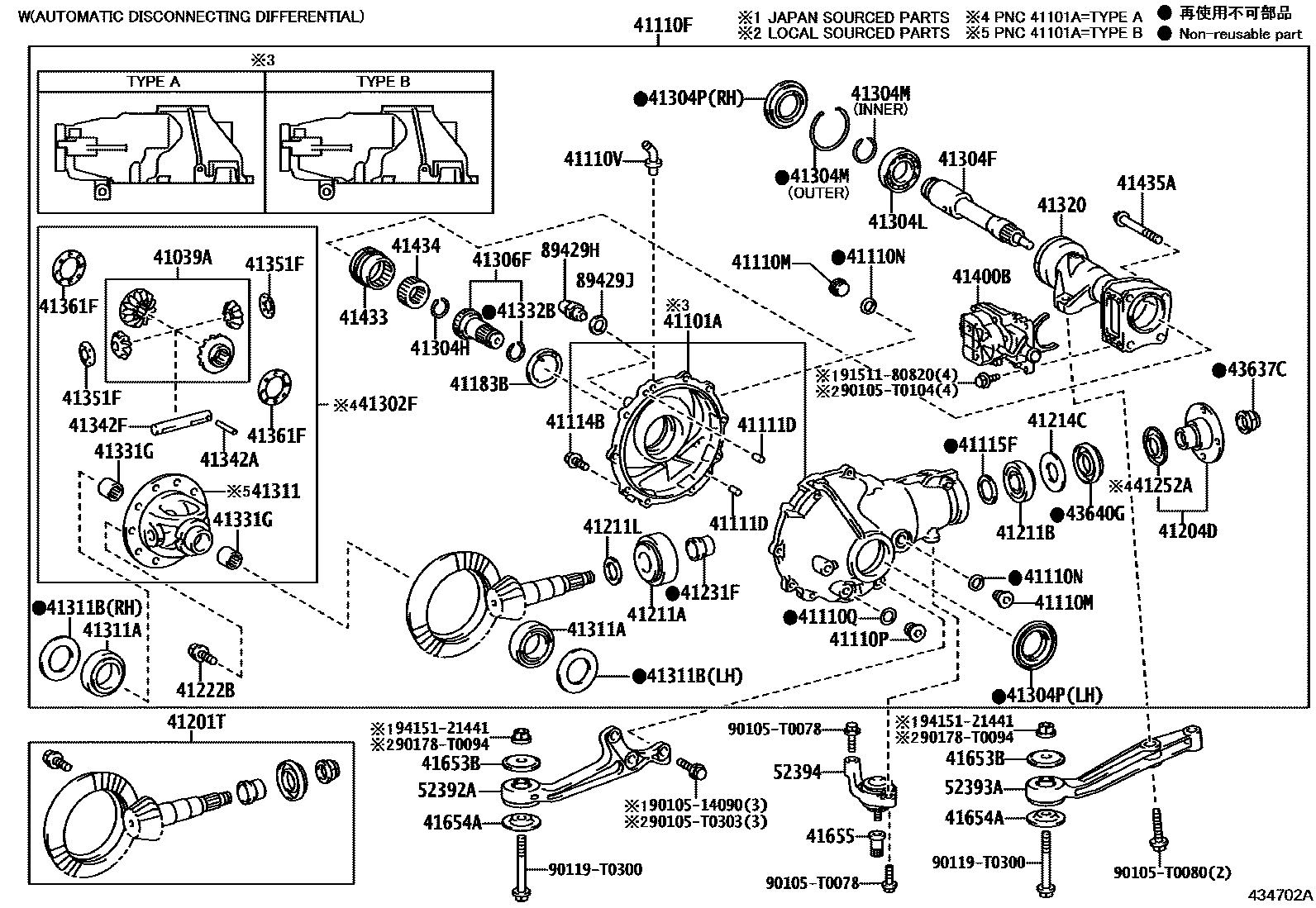Toyota HILUX 前桥壳和差速器 EPC diagram — 434702A
