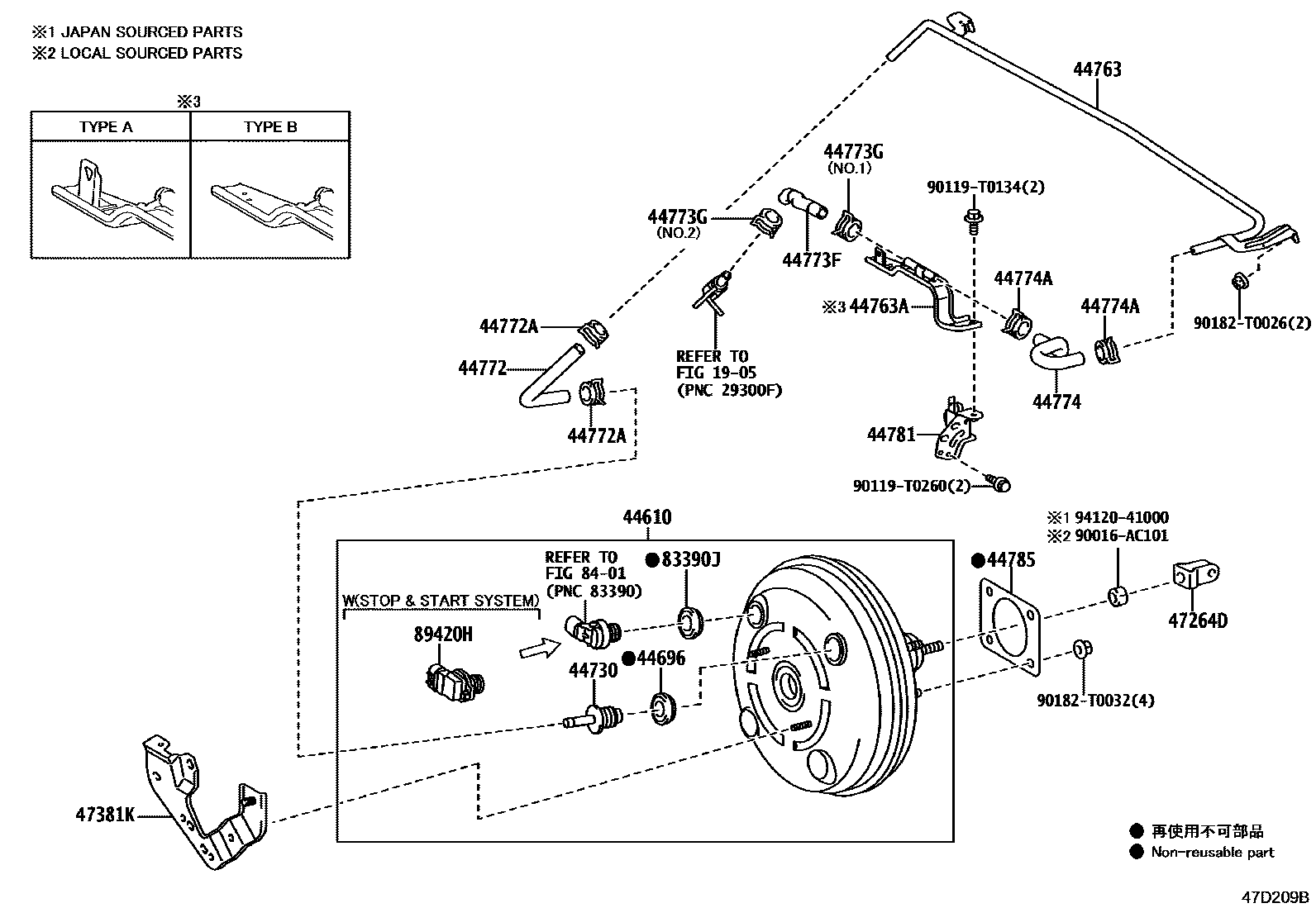 Toyota HILUX 制动助力器和真空管 EPC diagram — 47D209B