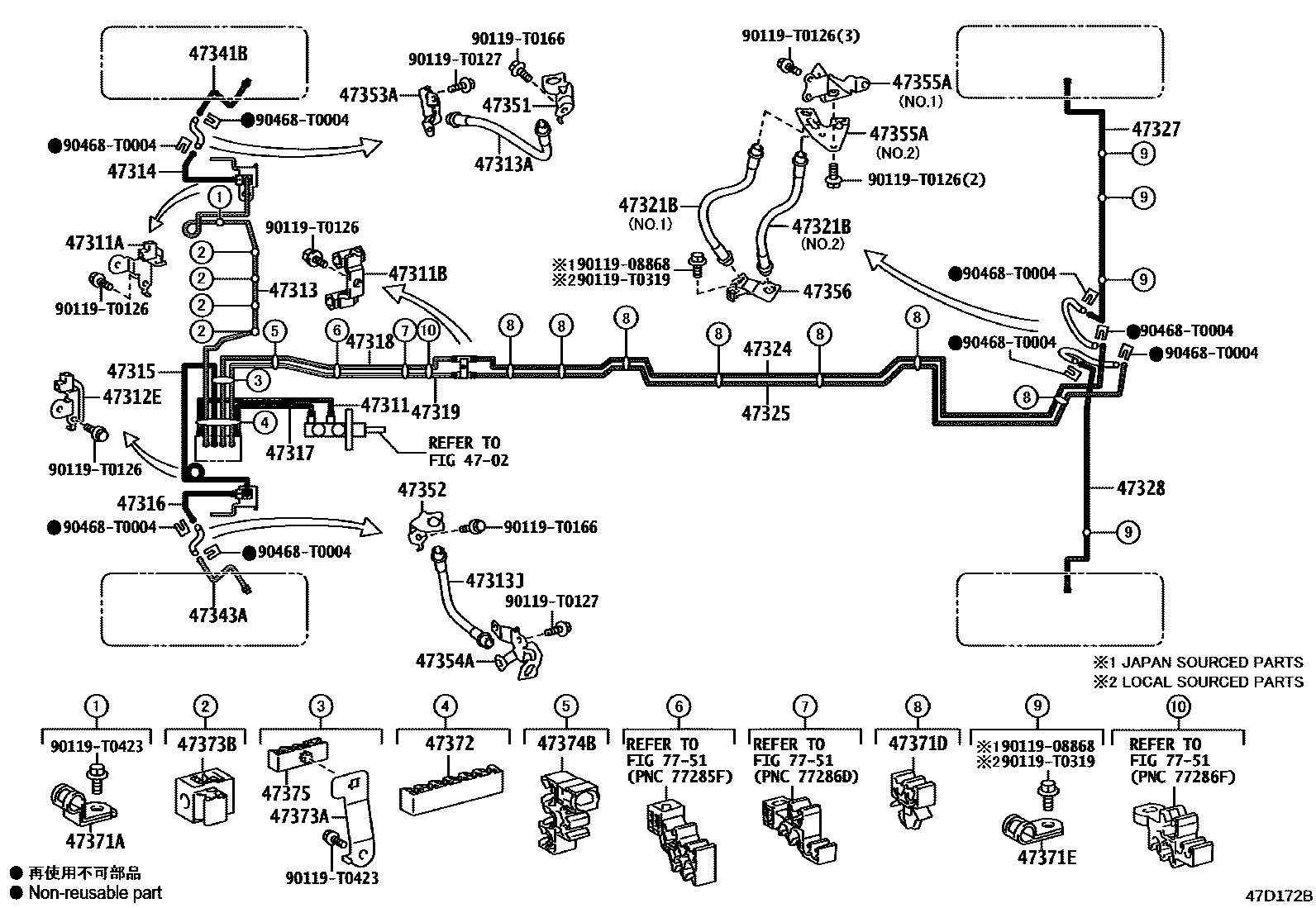 Toyota HILUX 制动配管和卡箍 EPC diagram — 47D172B